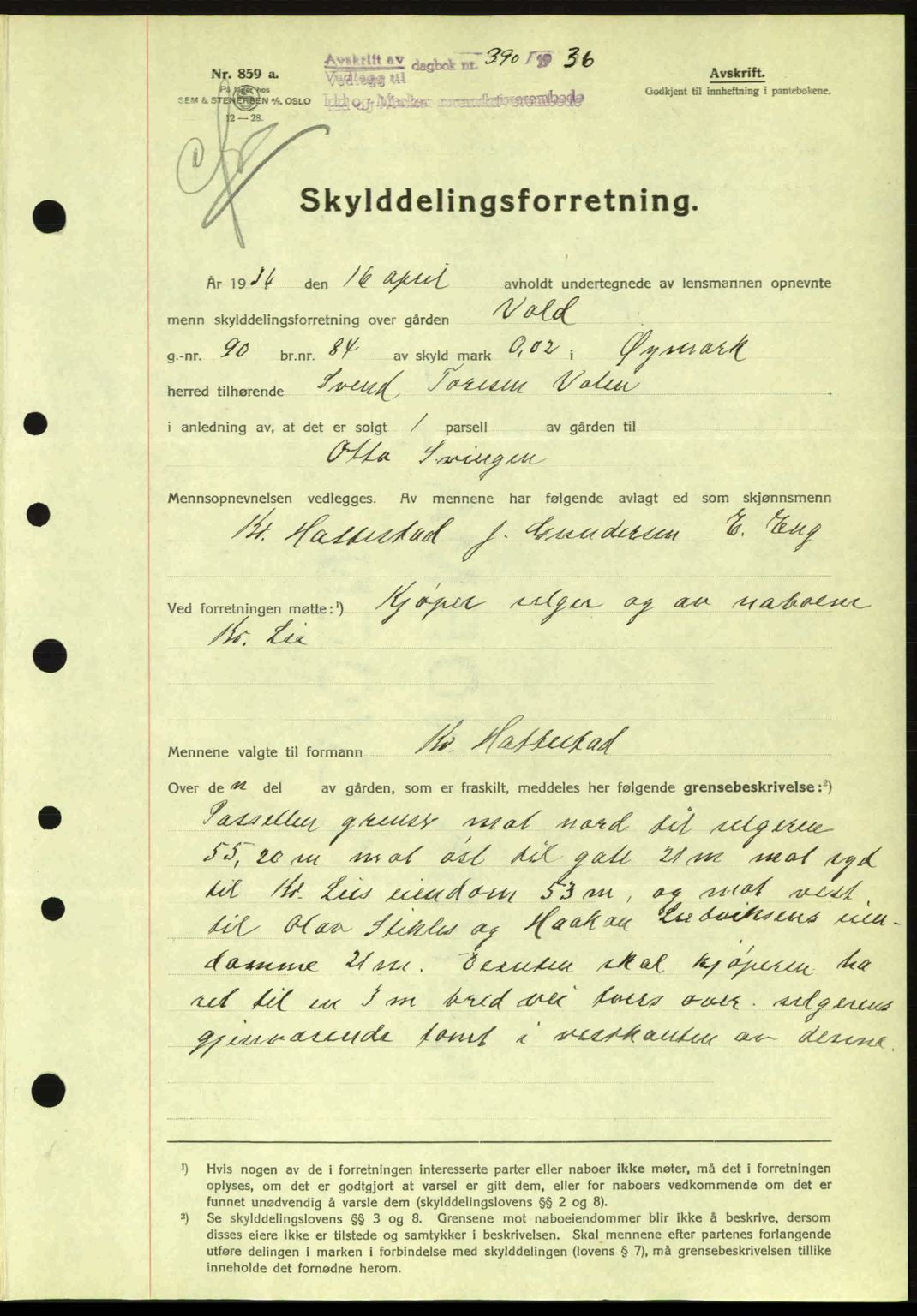 Idd og Marker sorenskriveri, AV/SAO-A-10283/G/Gb/Gbb/L0001: Mortgage book no. A1, 1936-1937, Diary no: : 390/1936