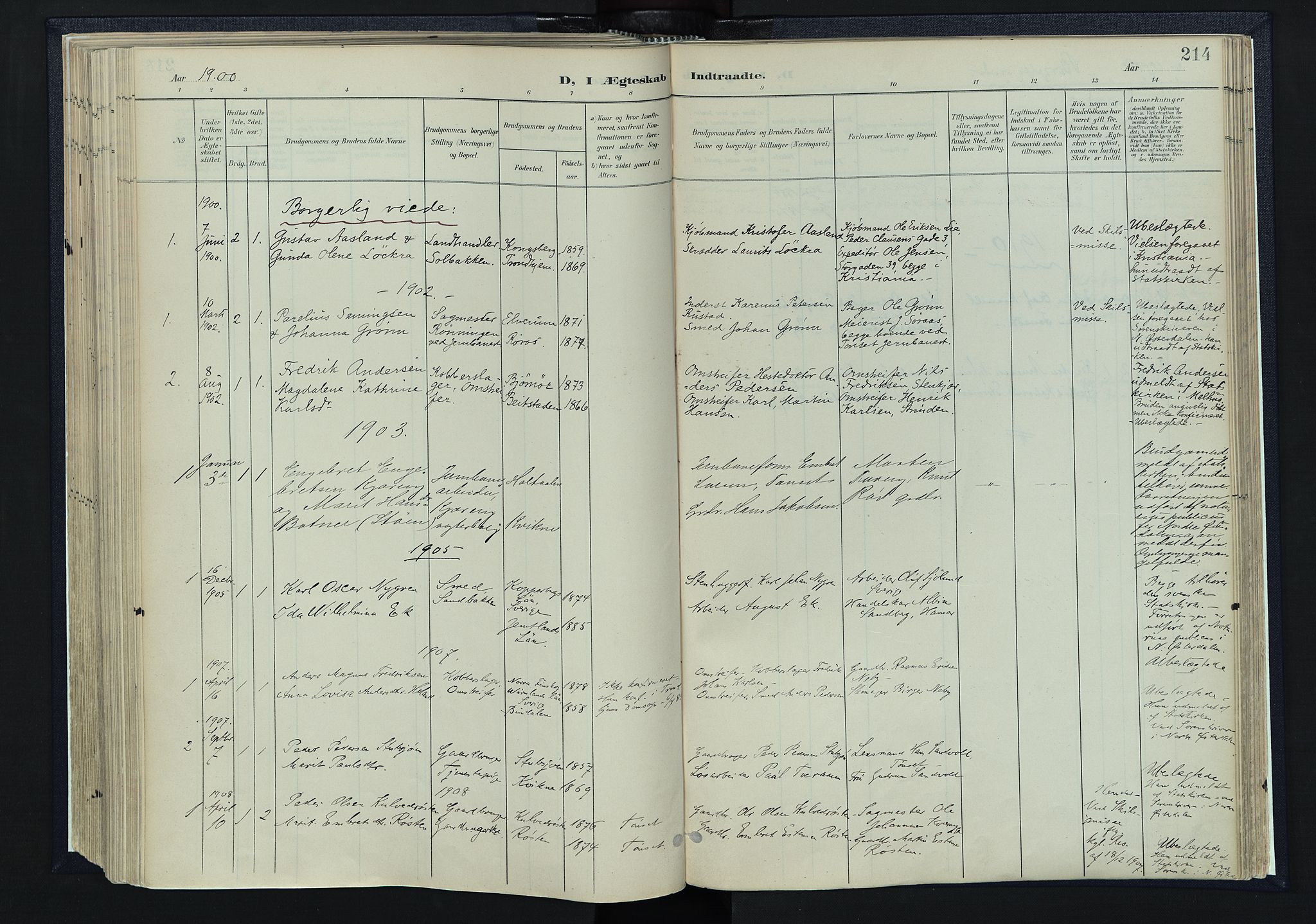 Tynset prestekontor, SAH/PREST-058/H/Ha/Haa/L0025: Parish register (official) no. 25, 1900-1914, p. 214