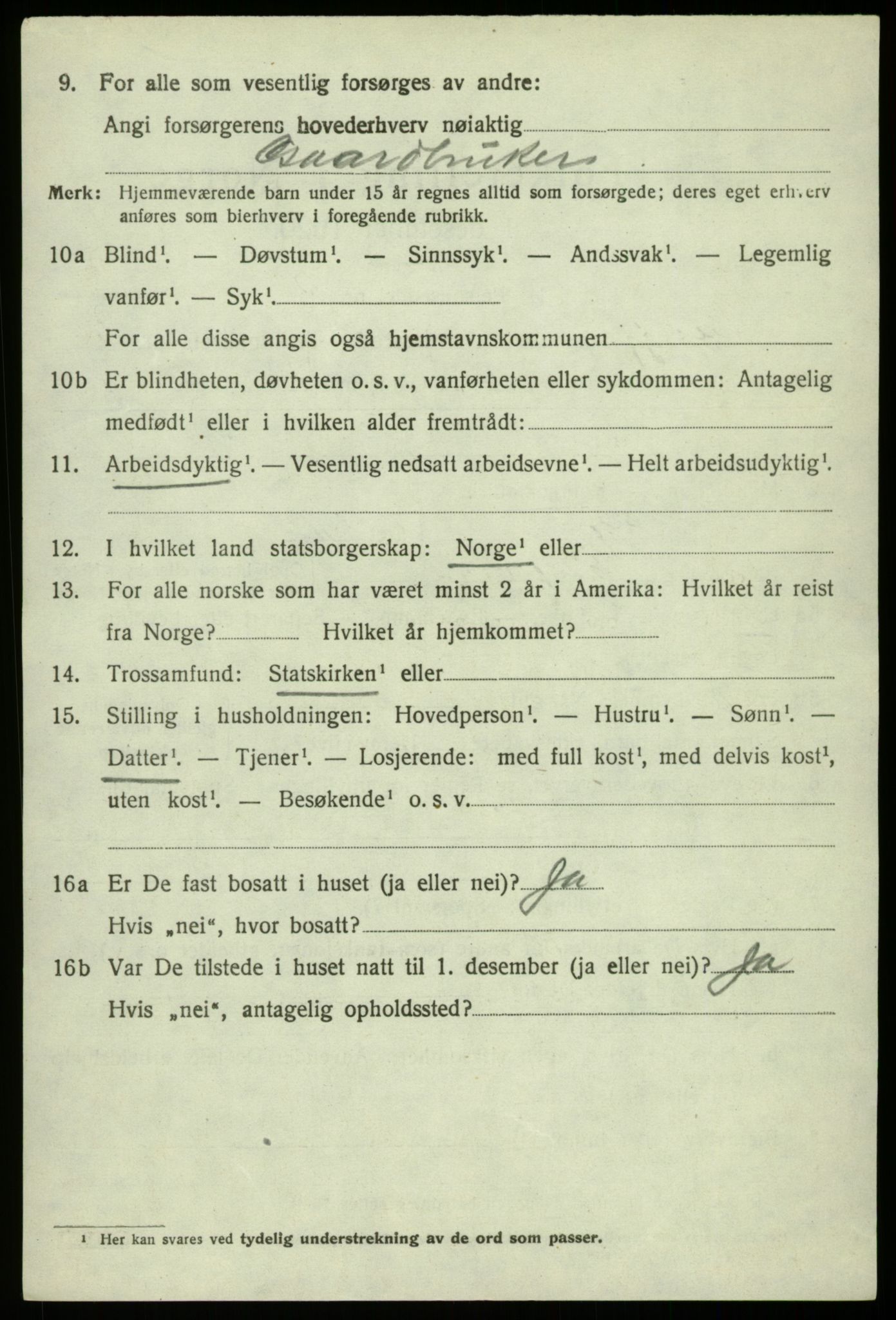 SAB, 1920 census for Eidfjord, 1920, p. 1001