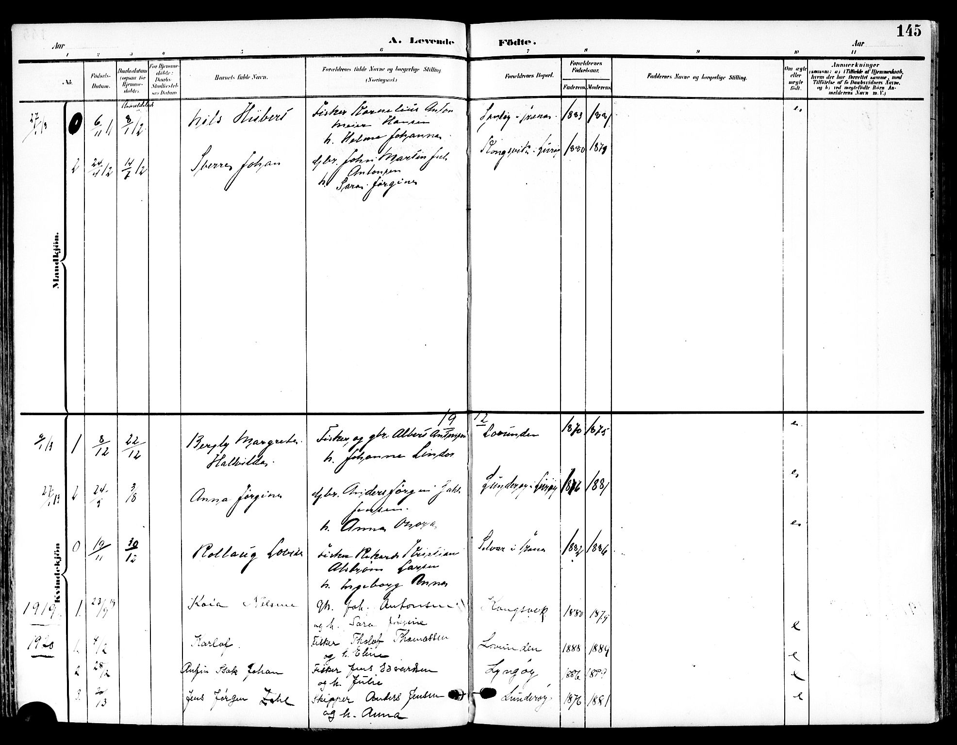 Ministerialprotokoller, klokkerbøker og fødselsregistre - Nordland, AV/SAT-A-1459/839/L0569: Parish register (official) no. 839A06, 1903-1922, p. 145