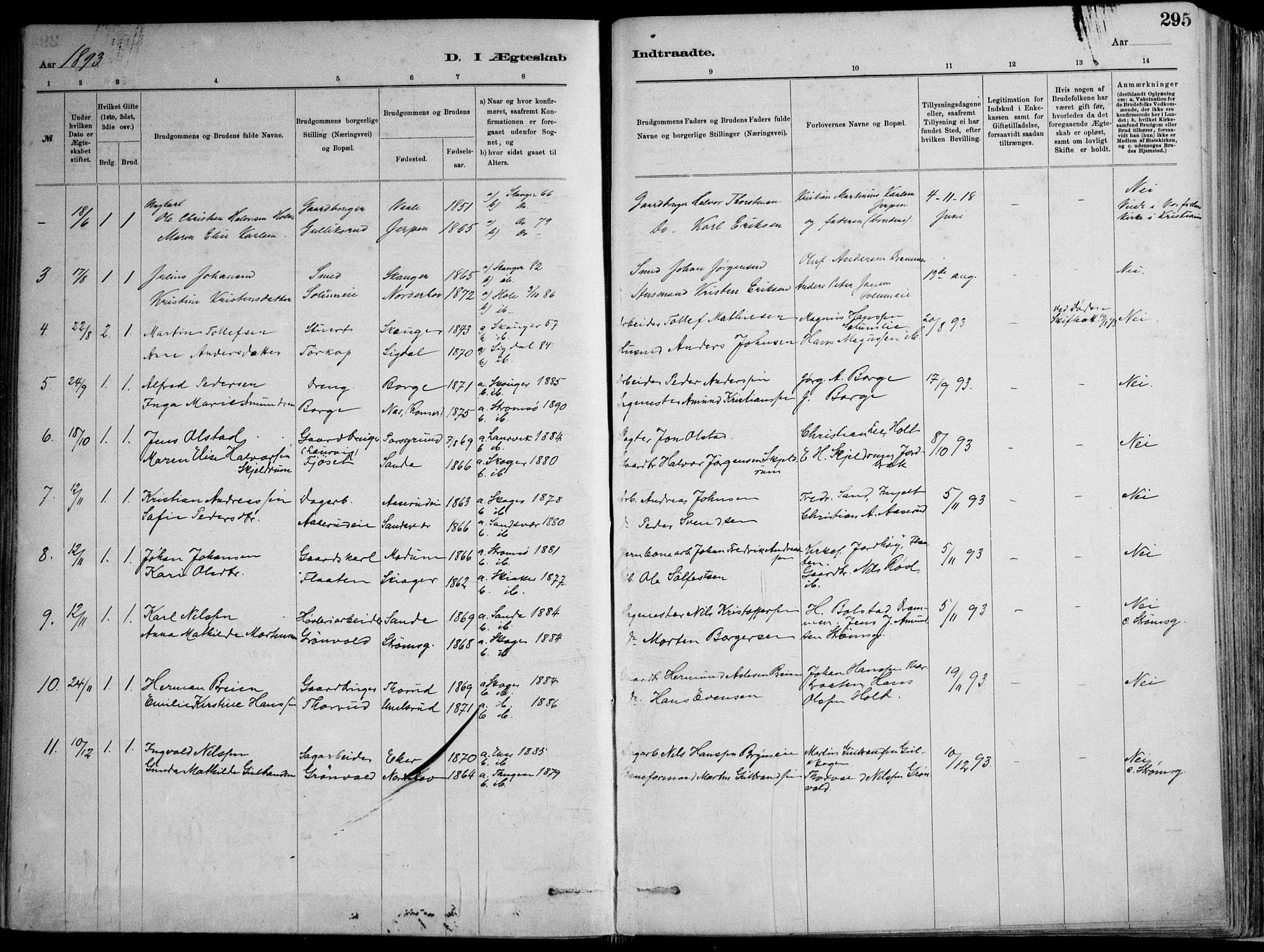 Skoger kirkebøker, AV/SAKO-A-59/F/Fa/L0006: Parish register (official) no. I 6, 1885-1910, p. 295