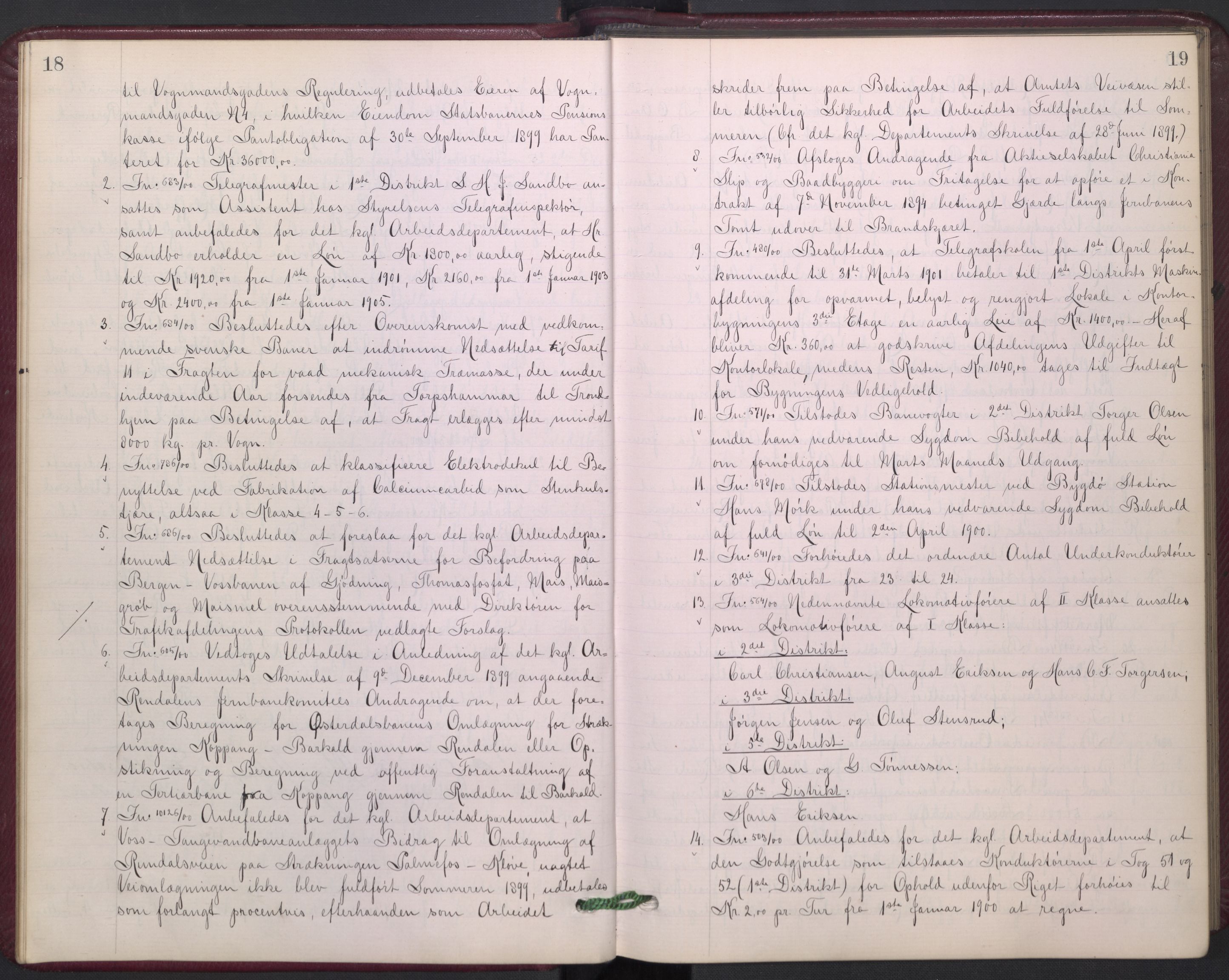 Norges statsbaner, Administrasjons- økonomi- og personalavdelingen, AV/RA-S-3412/A/Aa/L0005: Forhandlingsprotokoll, 1900-1902, p. 18-19