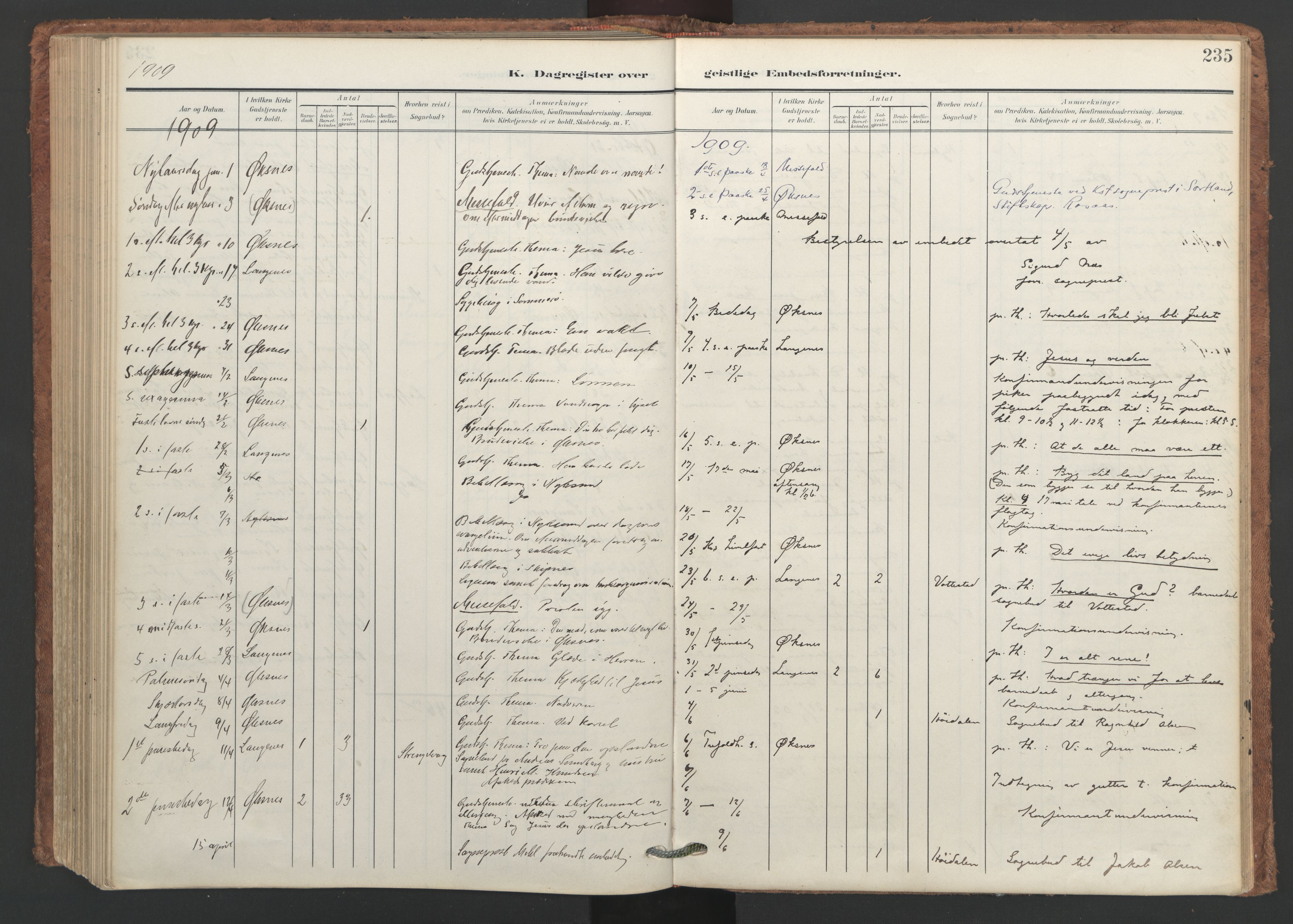 Ministerialprotokoller, klokkerbøker og fødselsregistre - Nordland, SAT/A-1459/893/L1339: Parish register (official) no. 893A11, 1904-1914, p. 235
