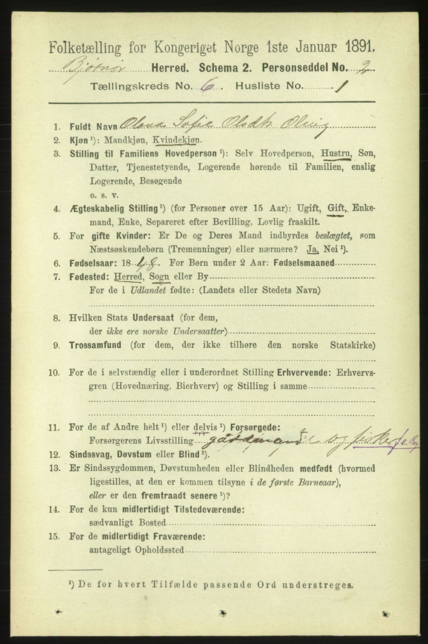 RA, 1891 census for 1632 Bjørnør, 1891, p. 2583