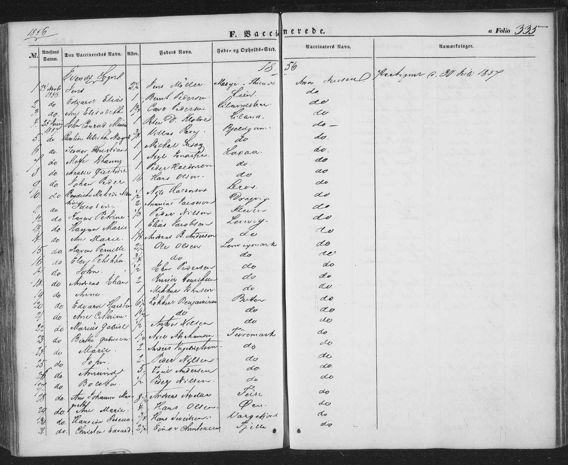 Ministerialprotokoller, klokkerbøker og fødselsregistre - Nordland, SAT/A-1459/863/L0895: Parish register (official) no. 863A07, 1851-1860, p. 335