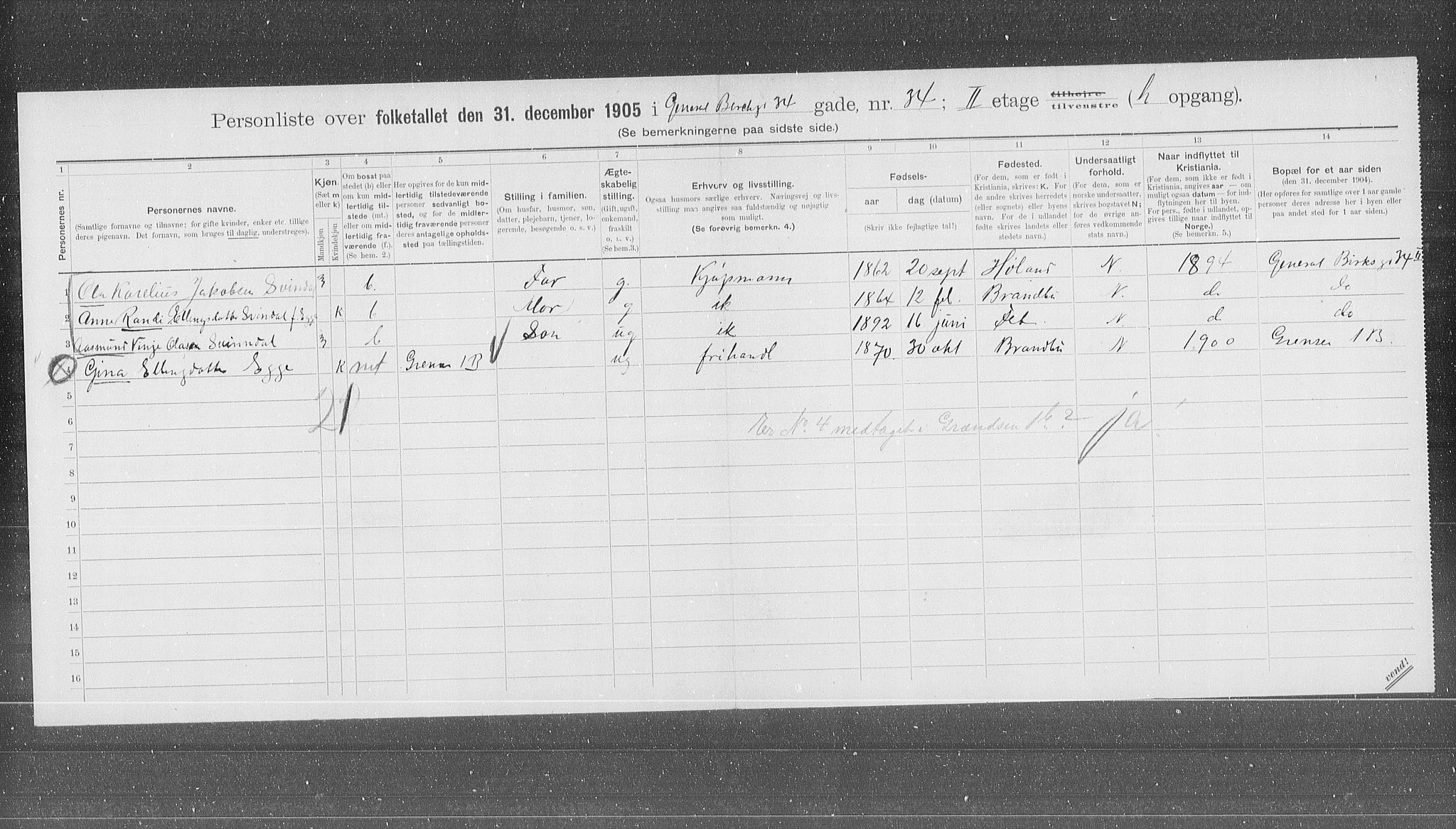 OBA, Municipal Census 1905 for Kristiania, 1905, p. 15020