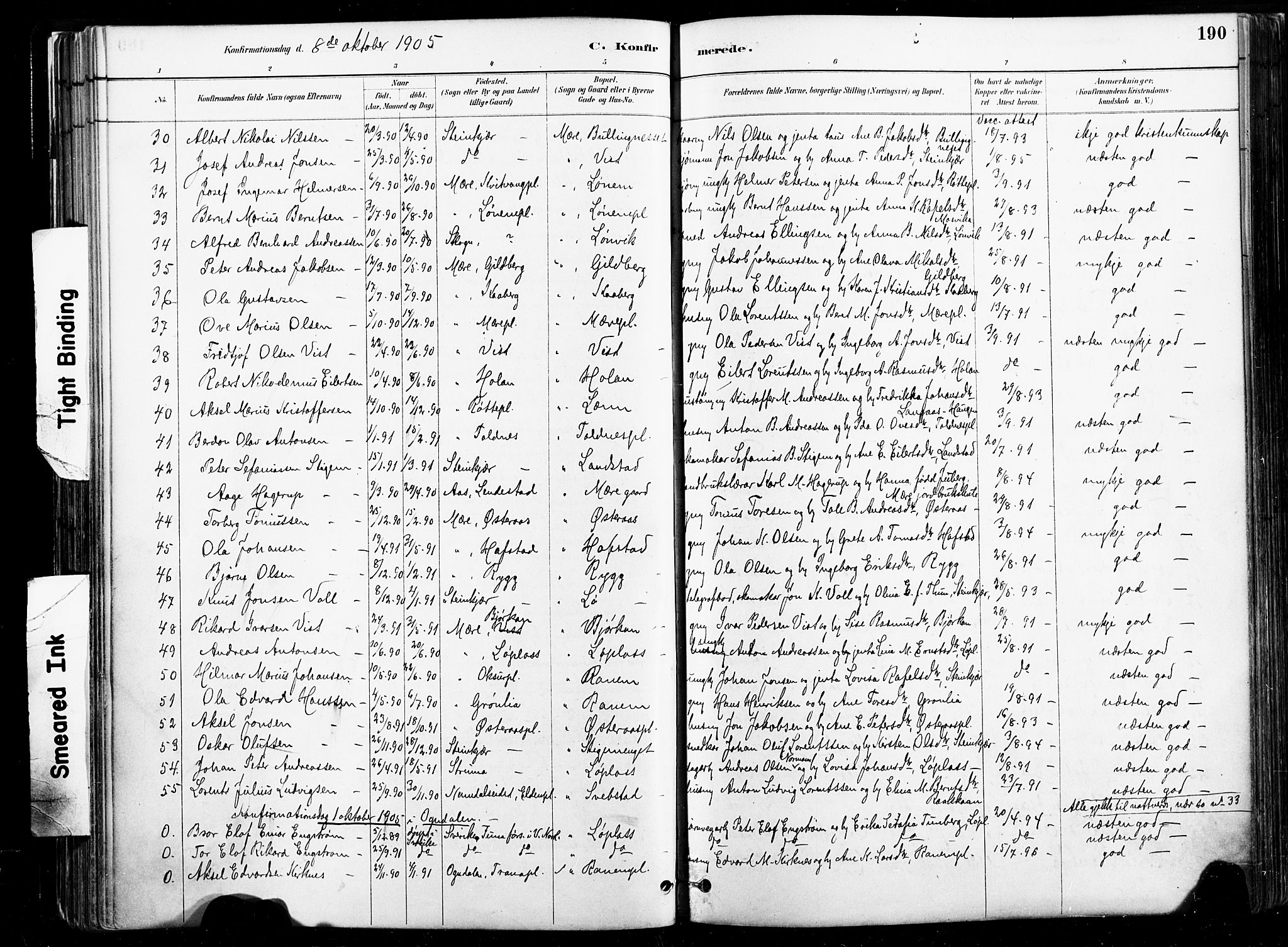 Ministerialprotokoller, klokkerbøker og fødselsregistre - Nord-Trøndelag, SAT/A-1458/735/L0351: Parish register (official) no. 735A10, 1884-1908, p. 190