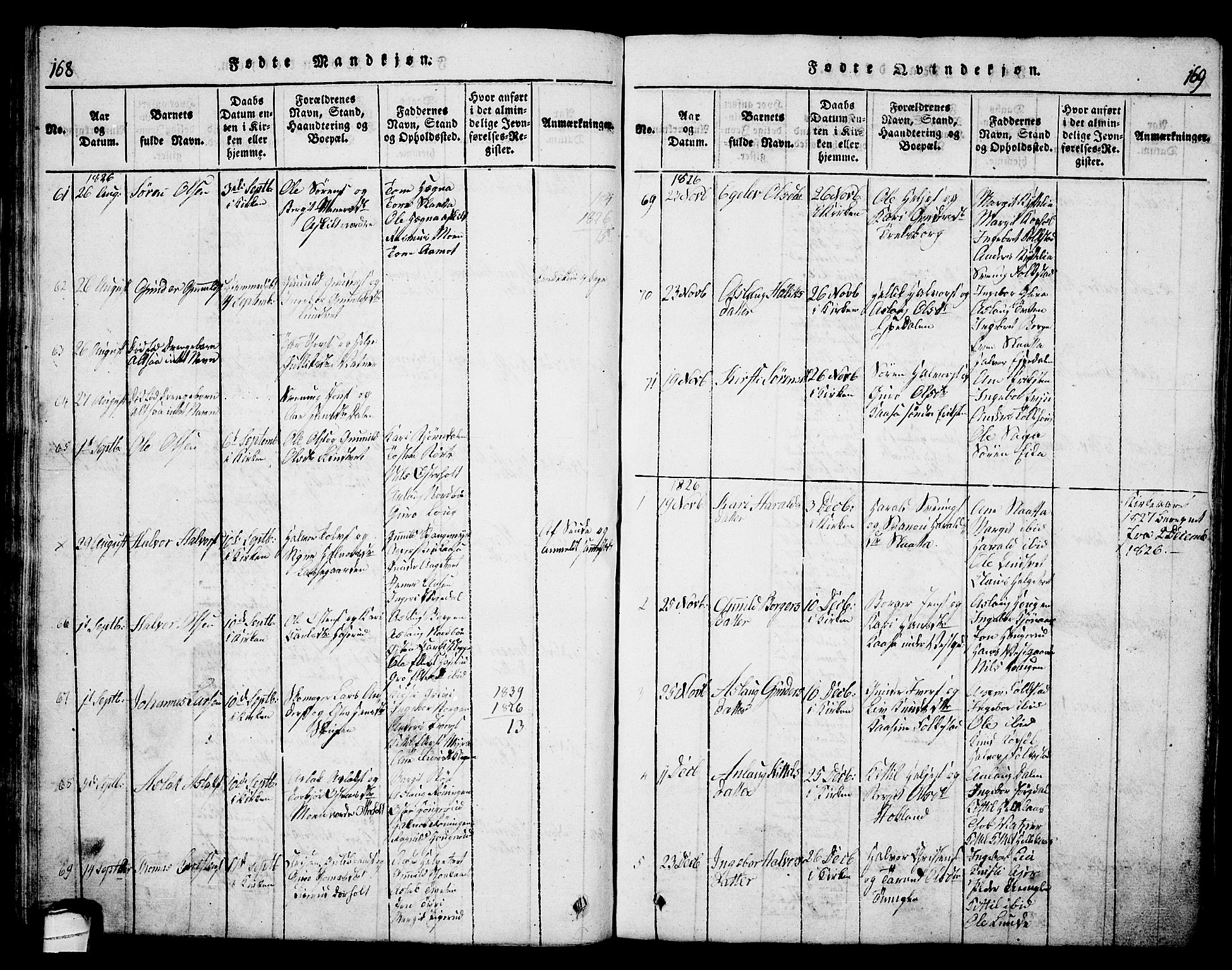 Bø kirkebøker, SAKO/A-257/G/Ga/L0001: Parish register (copy) no. 1, 1815-1831, p. 168-169