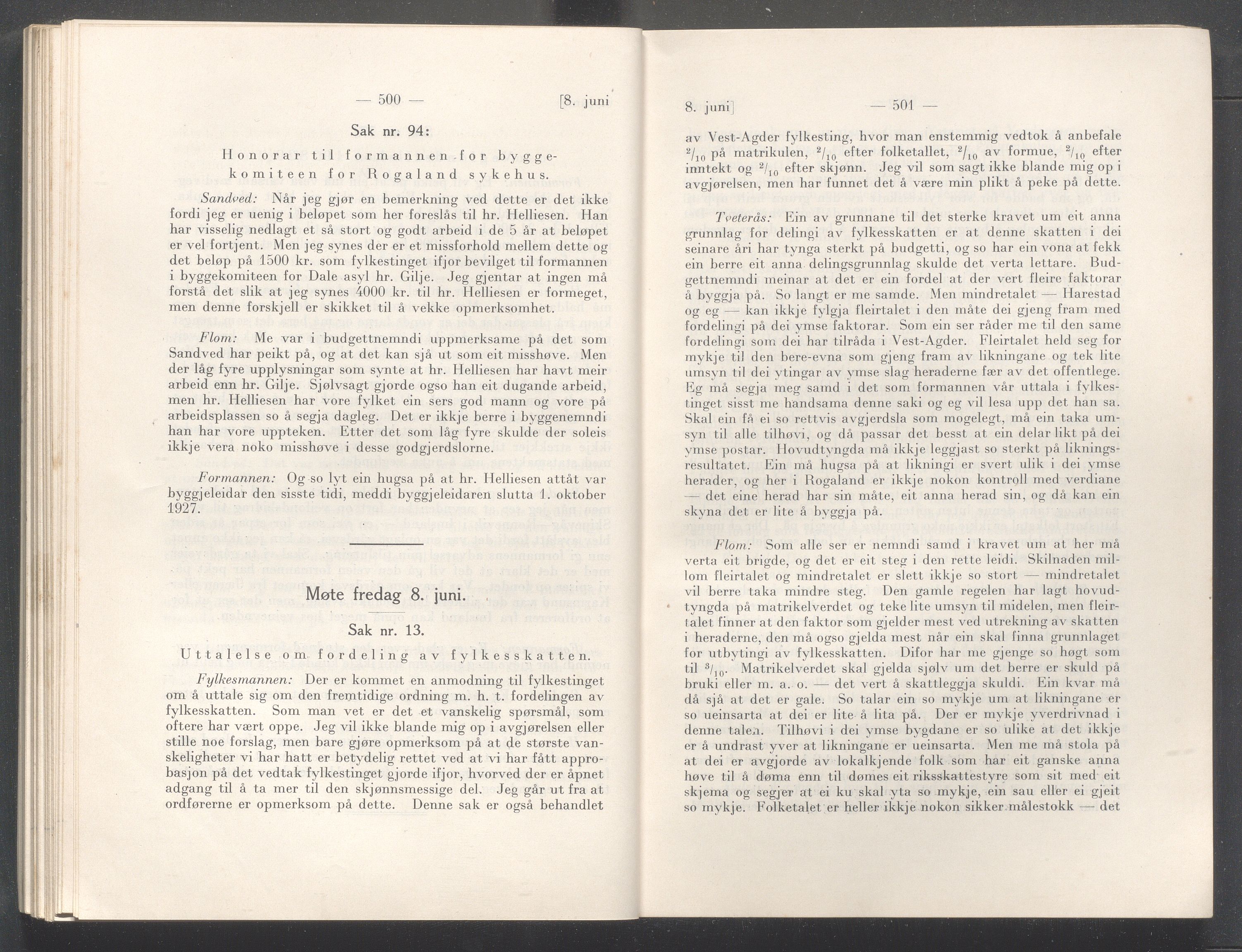 Rogaland fylkeskommune - Fylkesrådmannen , IKAR/A-900/A/Aa/Aaa/L0047: Møtebok , 1928, p. 500-501