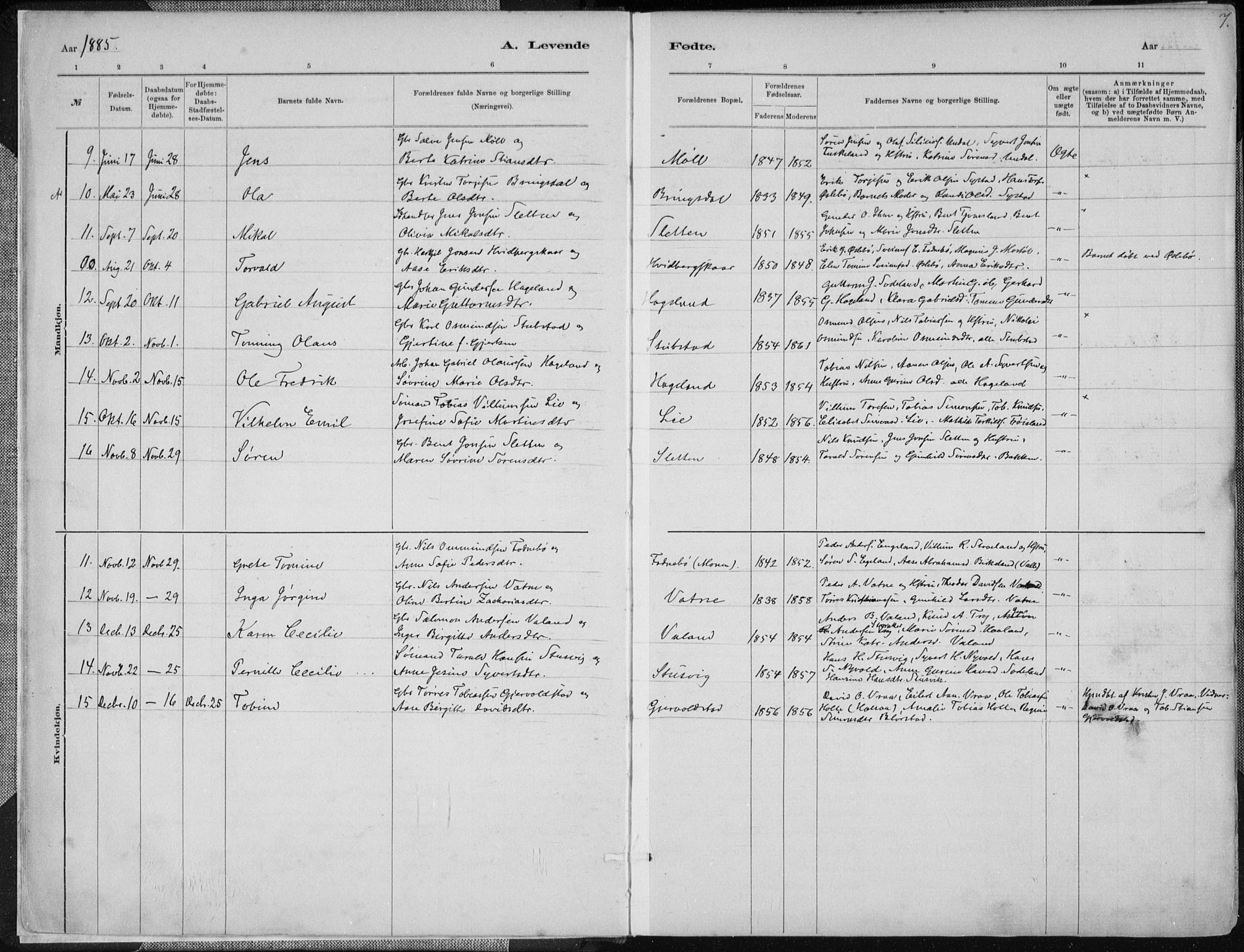 Holum sokneprestkontor, SAK/1111-0022/F/Fa/Faa/L0007: Parish register (official) no. A 7, 1884-1907, p. 7