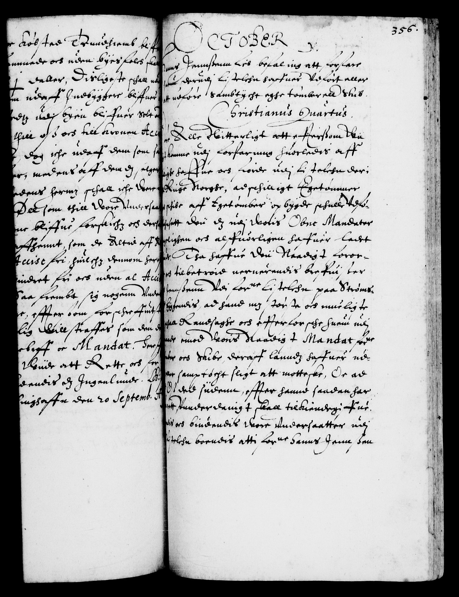 Danske Kanselli 1572-1799, AV/RA-EA-3023/F/Fc/Fca/Fcaa/L0003: Norske registre (mikrofilm), 1596-1616, p. 356a