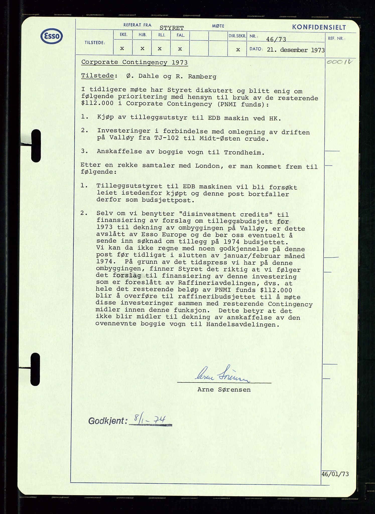 Pa 0982 - Esso Norge A/S, SAST/A-100448/A/Aa/L0003/0002: Den administrerende direksjon Board minutes (styrereferater) og Bedriftforsamlingsprotokoll / Den administrerende direksjon Board minutes (styrereferater), 1970-1974, p. 39