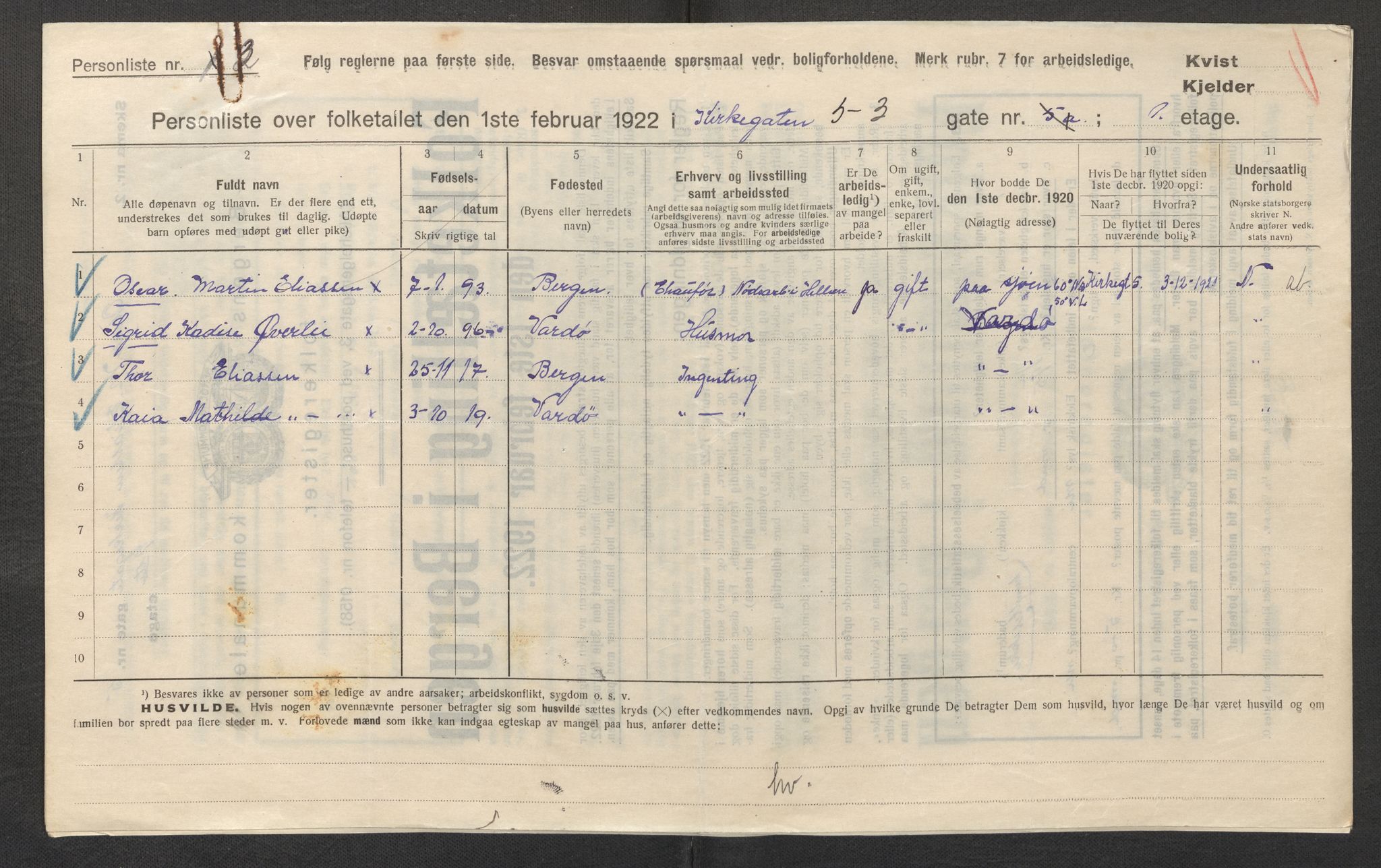 SAB, Municipal Census 1922 for Bergen, 1922, p. 18063