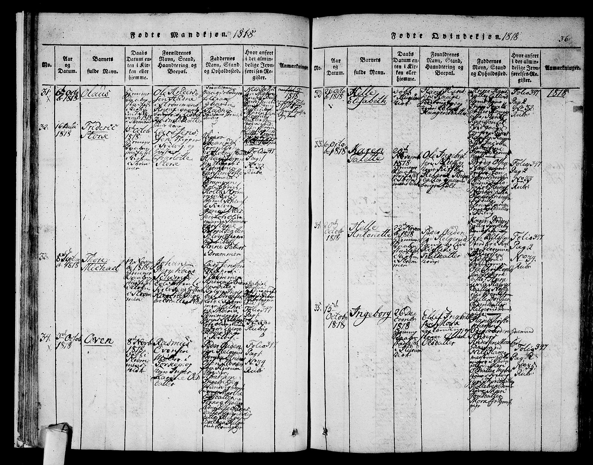 Hurum kirkebøker, SAKO/A-229/F/Fa/L0009: Parish register (official) no. 9, 1816-1826, p. 36