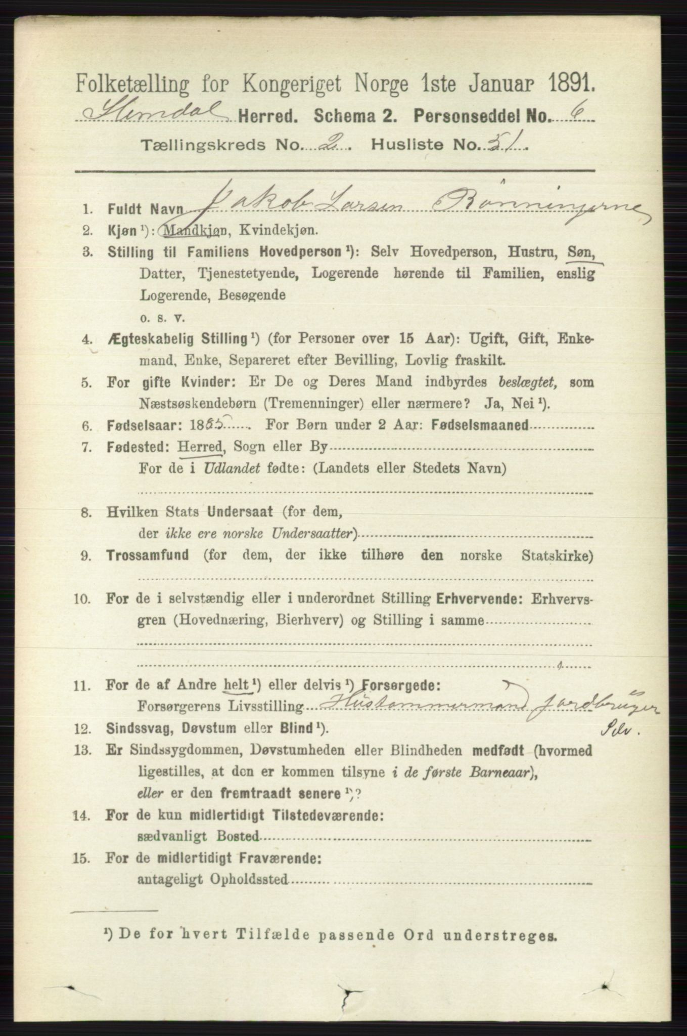 RA, 1891 census for 0811 Slemdal, 1891, p. 686