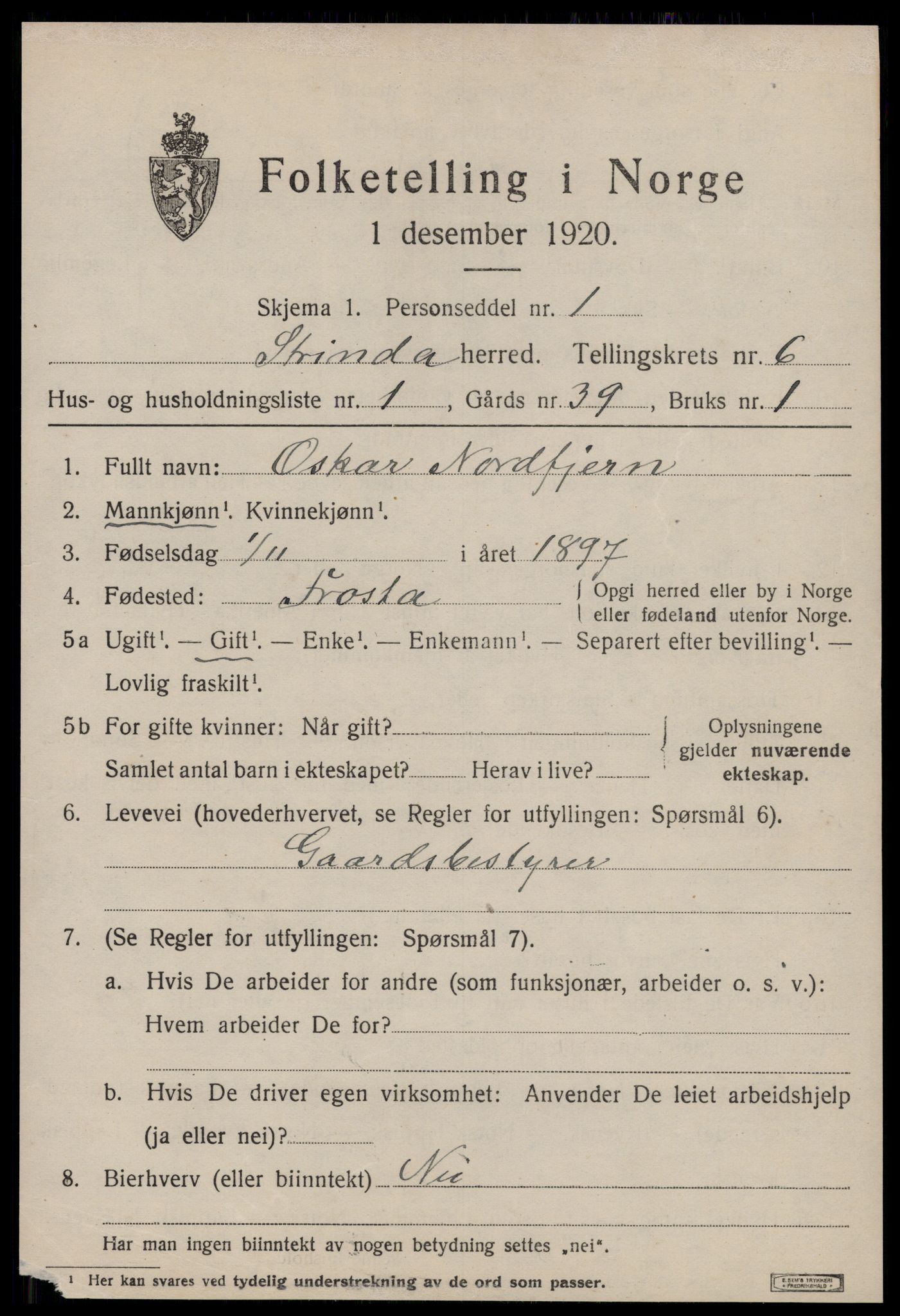 SAT, 1920 census for Strinda, 1920, p. 14450