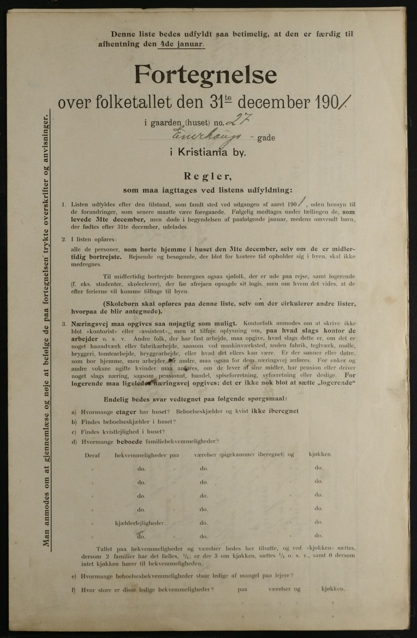 OBA, Municipal Census 1901 for Kristiania, 1901, p. 3497