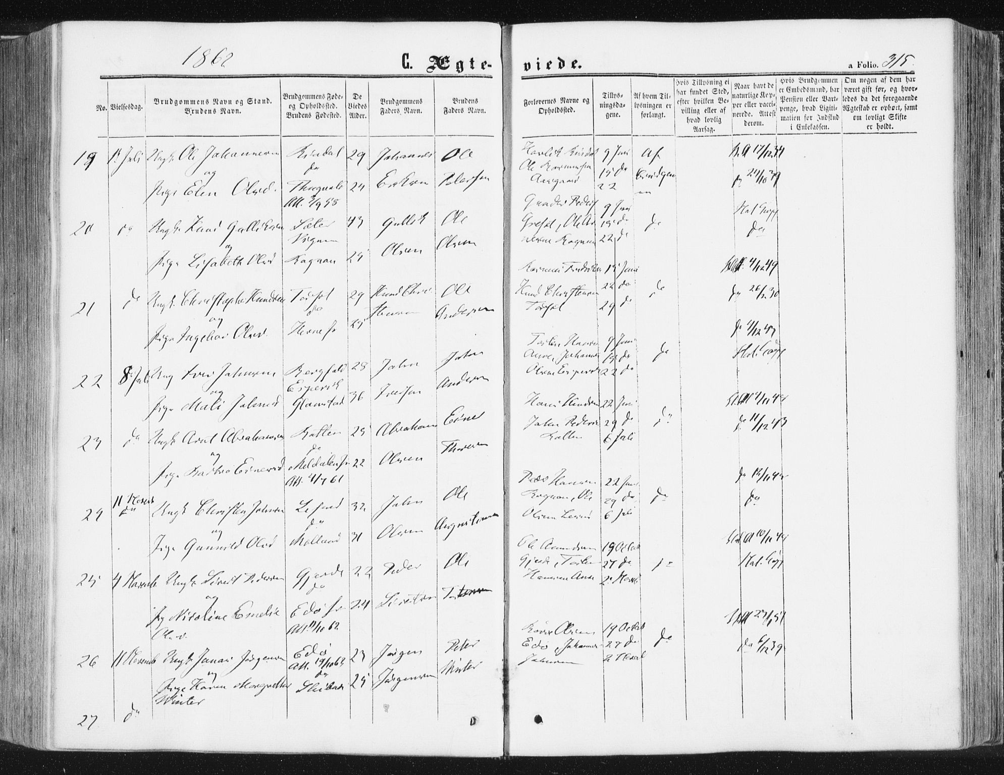 Ministerialprotokoller, klokkerbøker og fødselsregistre - Møre og Romsdal, AV/SAT-A-1454/578/L0905: Parish register (official) no. 578A04, 1859-1877, p. 315