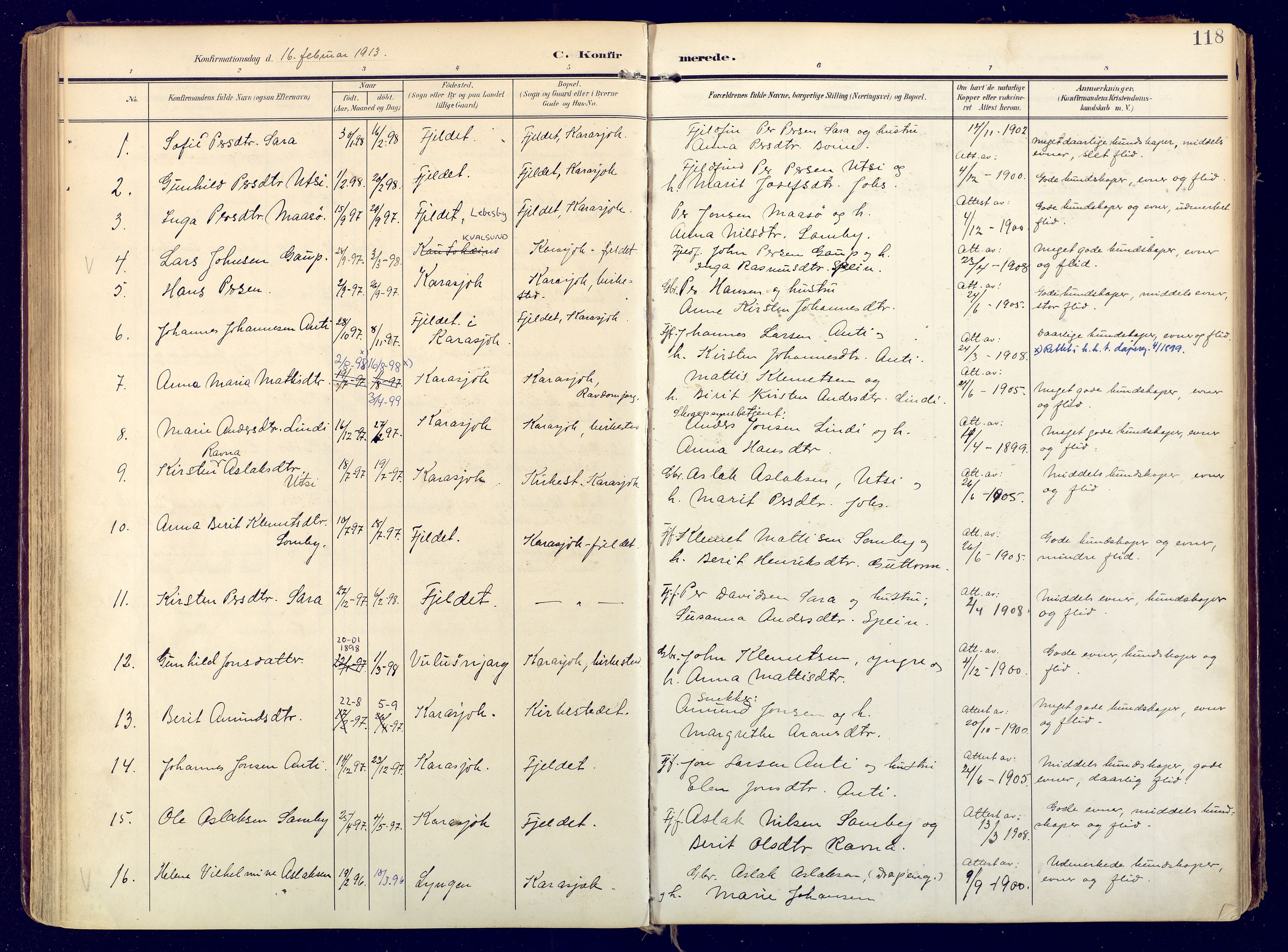 Karasjok sokneprestkontor, SATØ/S-1352/H/Ha: Parish register (official) no. 3, 1907-1926, p. 118