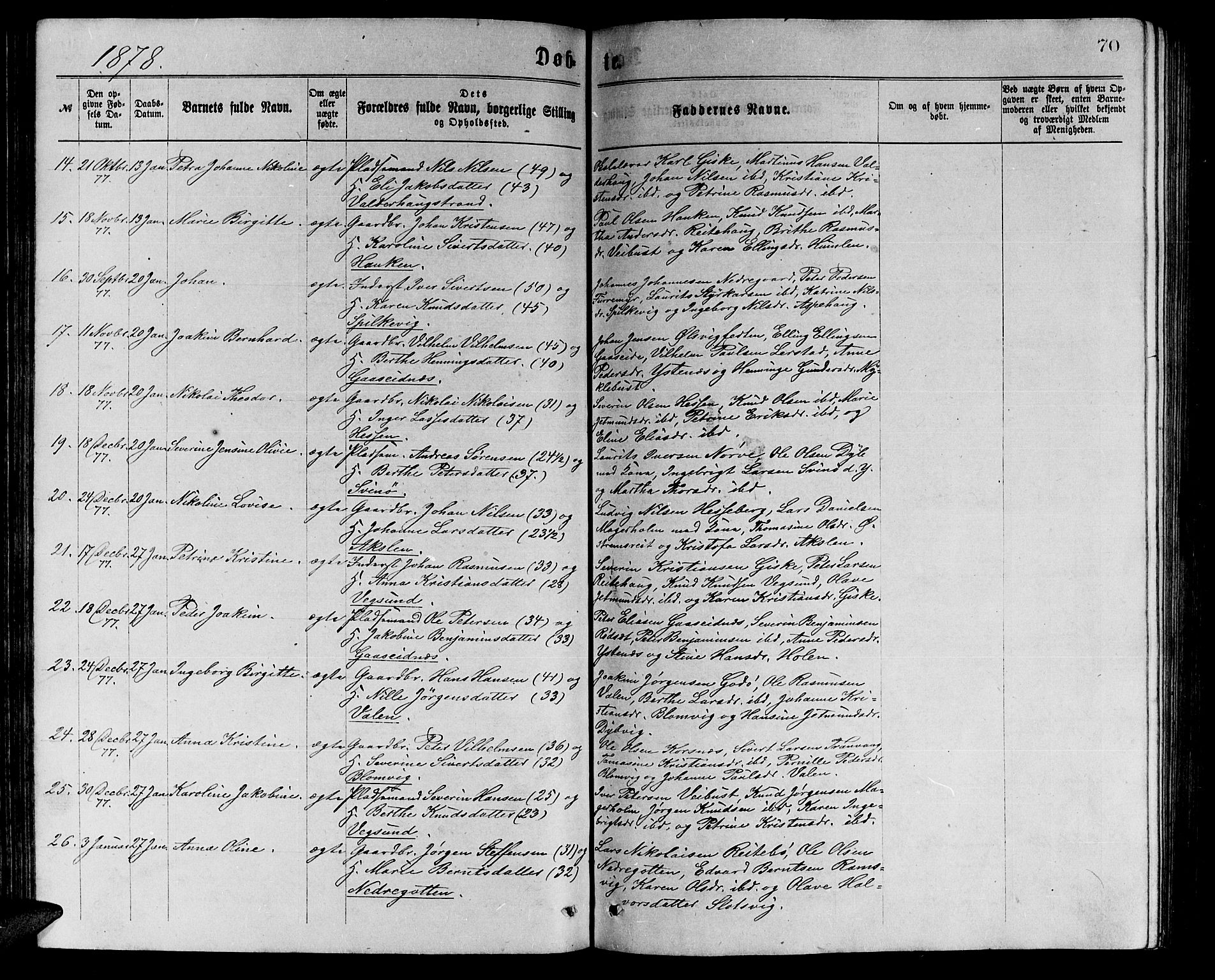 Ministerialprotokoller, klokkerbøker og fødselsregistre - Møre og Romsdal, AV/SAT-A-1454/528/L0429: Parish register (copy) no. 528C10, 1872-1886, p. 70