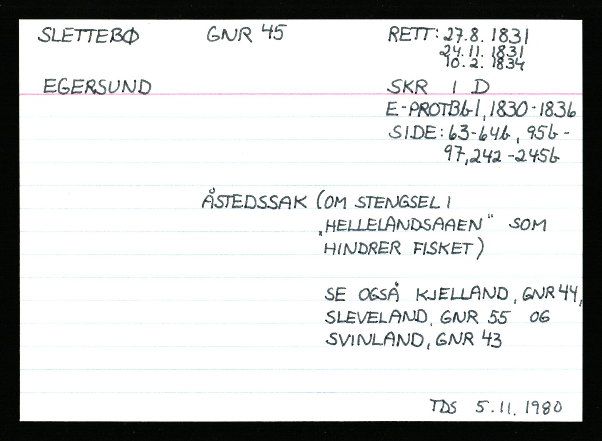 Statsarkivet i Stavanger, AV/SAST-A-101971/03/Y/Ym/L0053: Åstedskort sortert etter gårdsnavn: Skudeneshavn - Solbjør, 1600-1950, p. 296