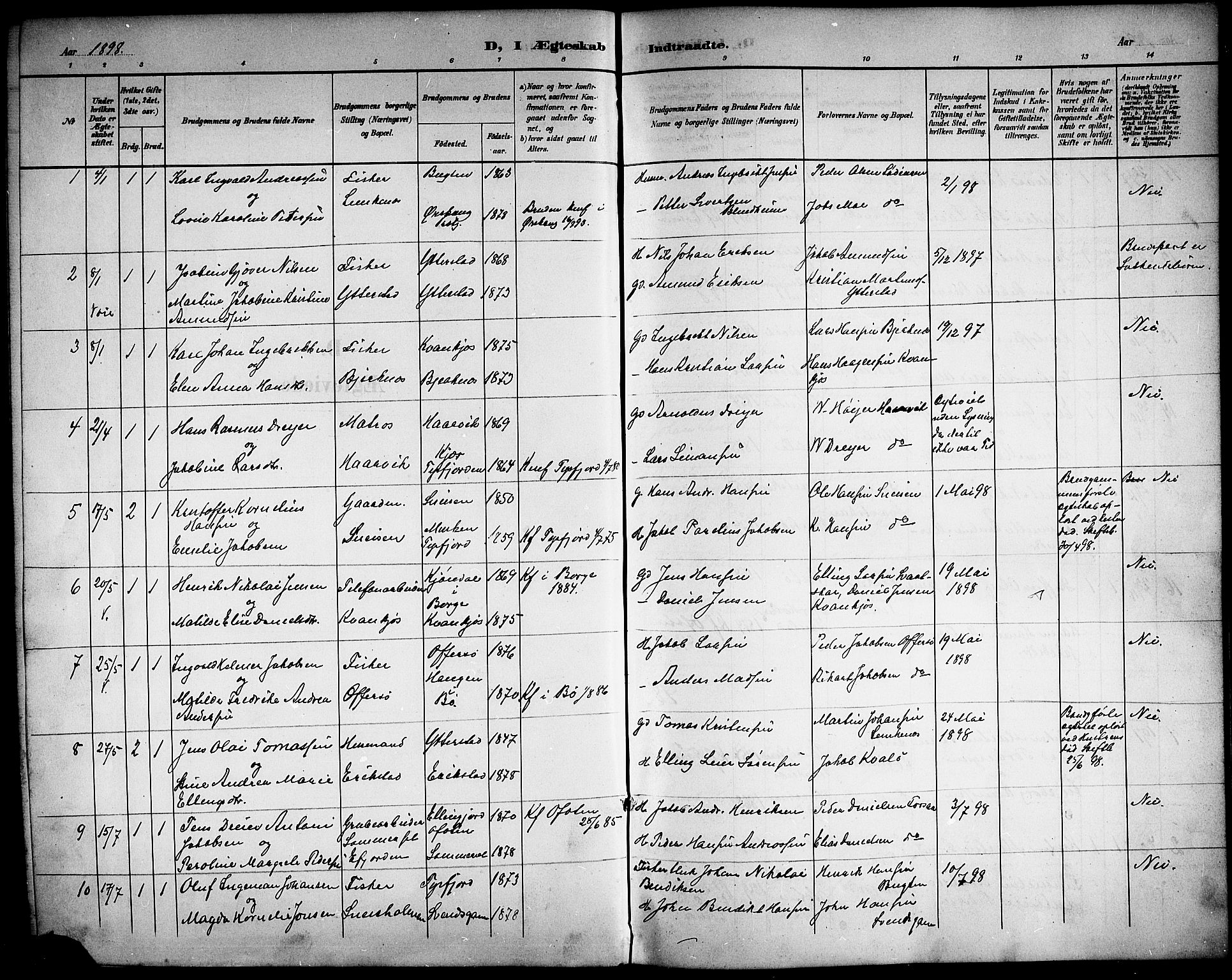 Ministerialprotokoller, klokkerbøker og fødselsregistre - Nordland, AV/SAT-A-1459/872/L1048: Parish register (copy) no. 872C04, 1898-1919