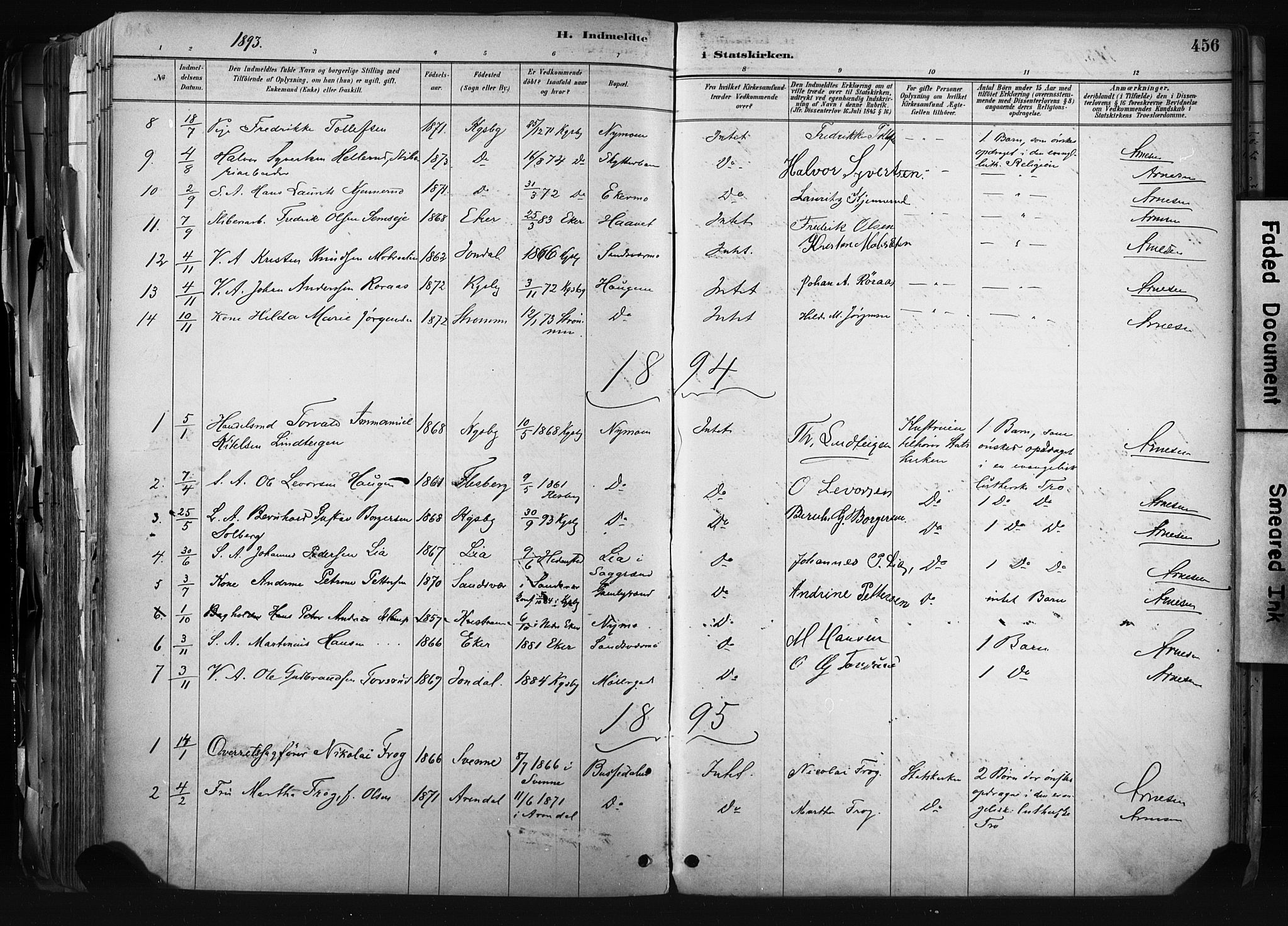 Kongsberg kirkebøker, SAKO/A-22/F/Fb/L0002: Parish register (official) no. II 2, 1886-1896, p. 456