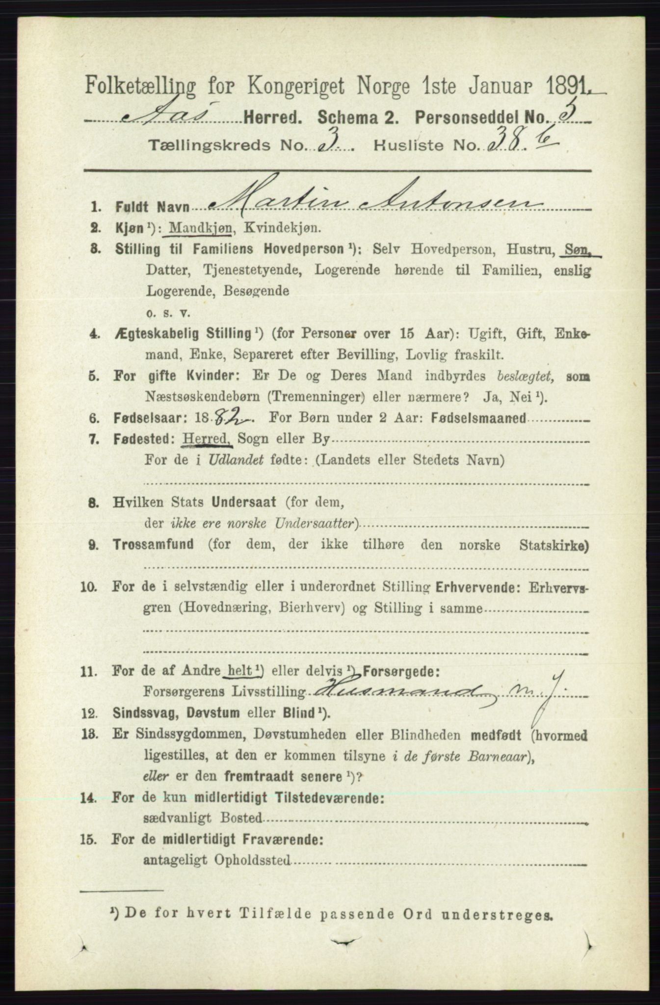 RA, 1891 census for 0214 Ås, 1891, p. 2965