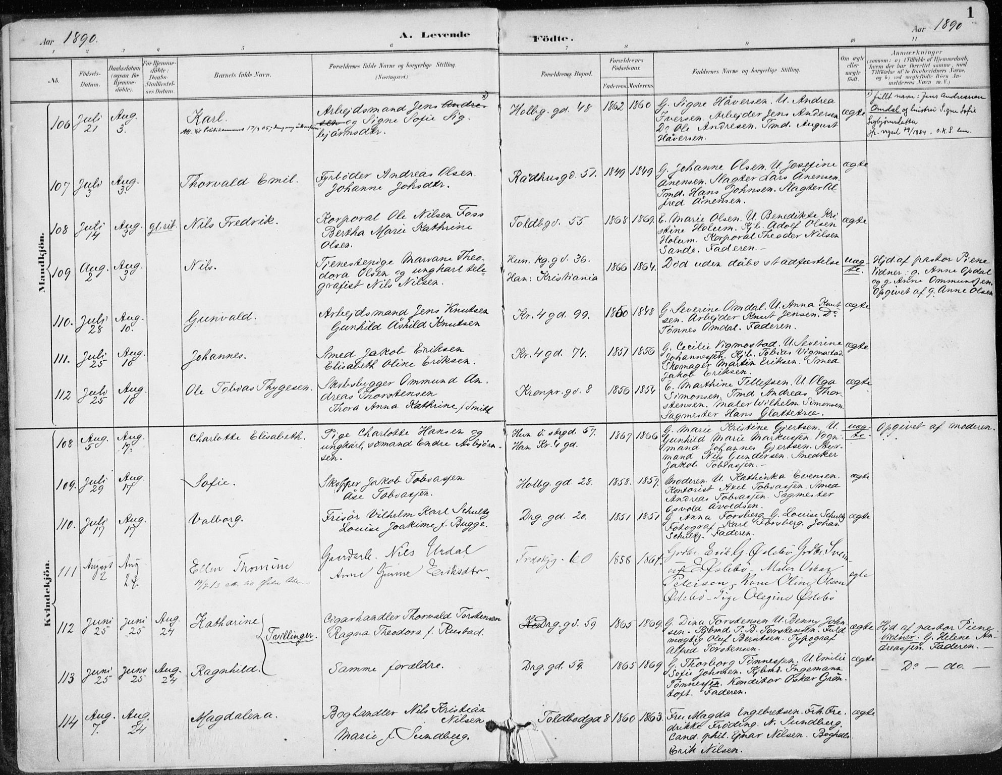 Kristiansand domprosti, SAK/1112-0006/F/Fa/L0019: Parish register (official) no. A 18, 1890-1897, p. 1