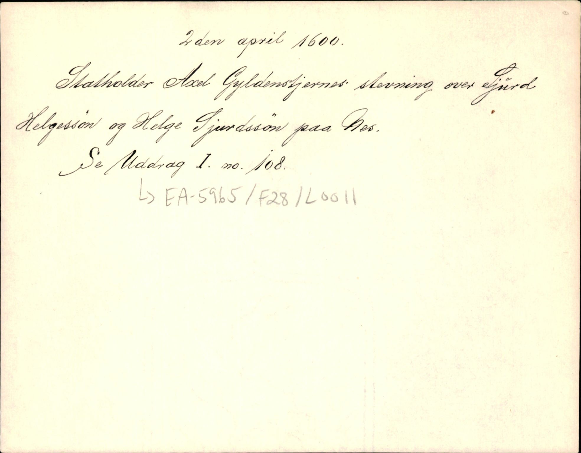 Riksarkivets diplomsamling, AV/RA-EA-5965/F35/F35d/L0002: Innlånte diplomer, seddelregister, 1592-1620, p. 265