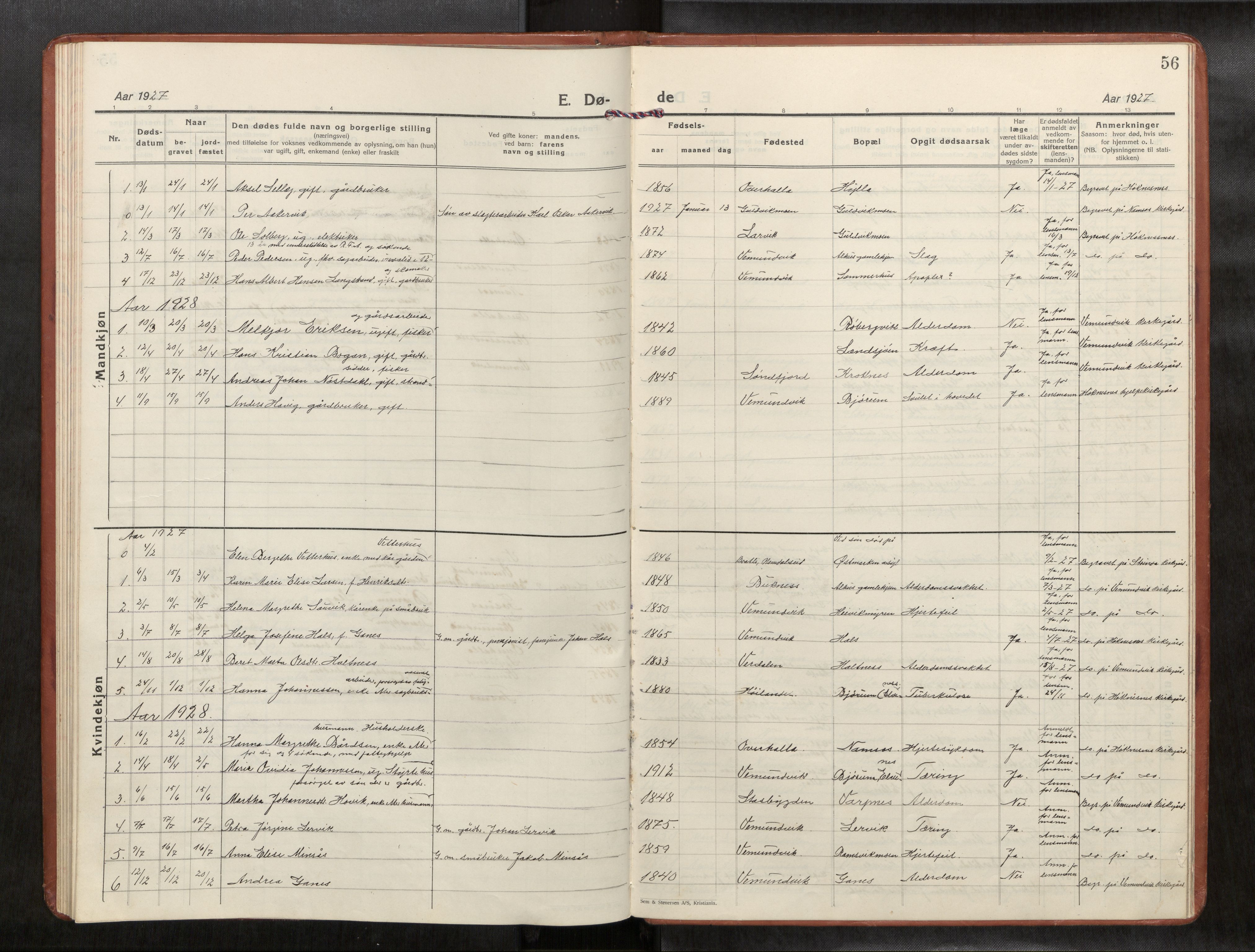Ministerialprotokoller, klokkerbøker og fødselsregistre - Nord-Trøndelag, SAT/A-1458/769/L0586a: Parish register (copy) no. 769C02, 1926-1951, p. 56
