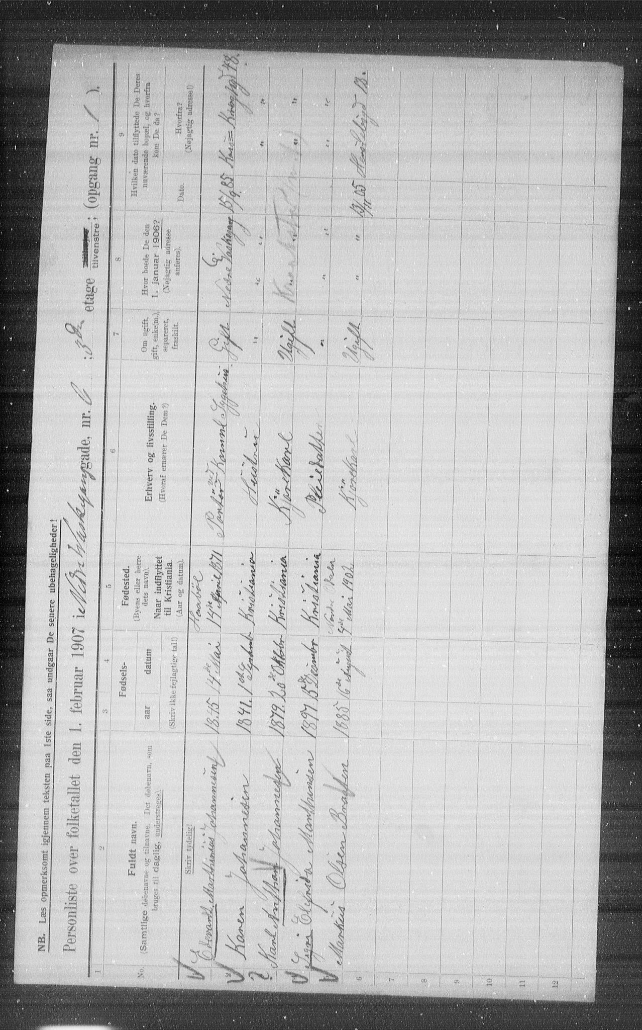 OBA, Municipal Census 1907 for Kristiania, 1907, p. 35556