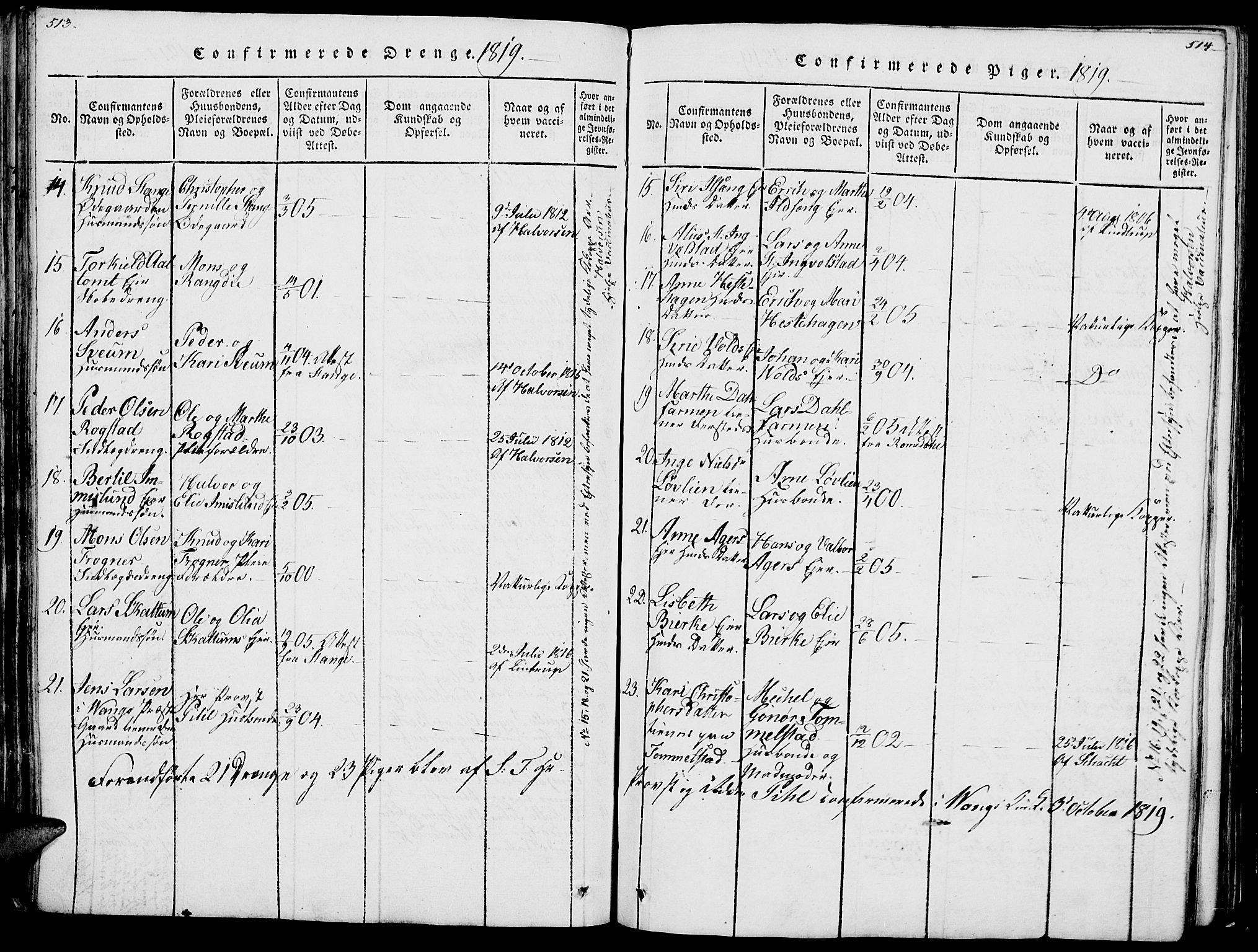 Vang prestekontor, Hedmark, SAH/PREST-008/H/Ha/Haa/L0007: Parish register (official) no. 7, 1813-1826, p. 513-514