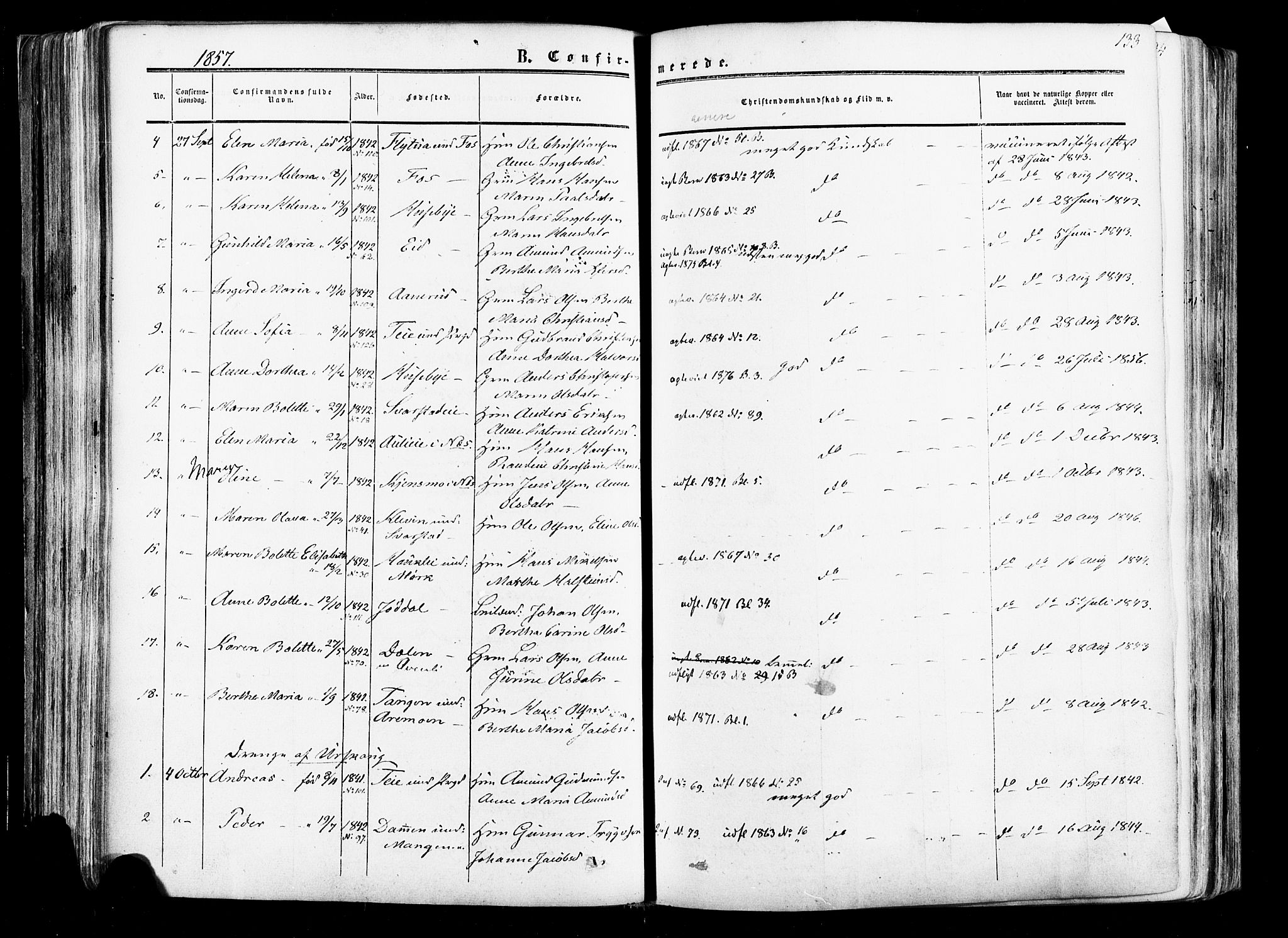 Aurskog prestekontor Kirkebøker, AV/SAO-A-10304a/F/Fa/L0007: Parish register (official) no. I 7, 1854-1877, p. 133