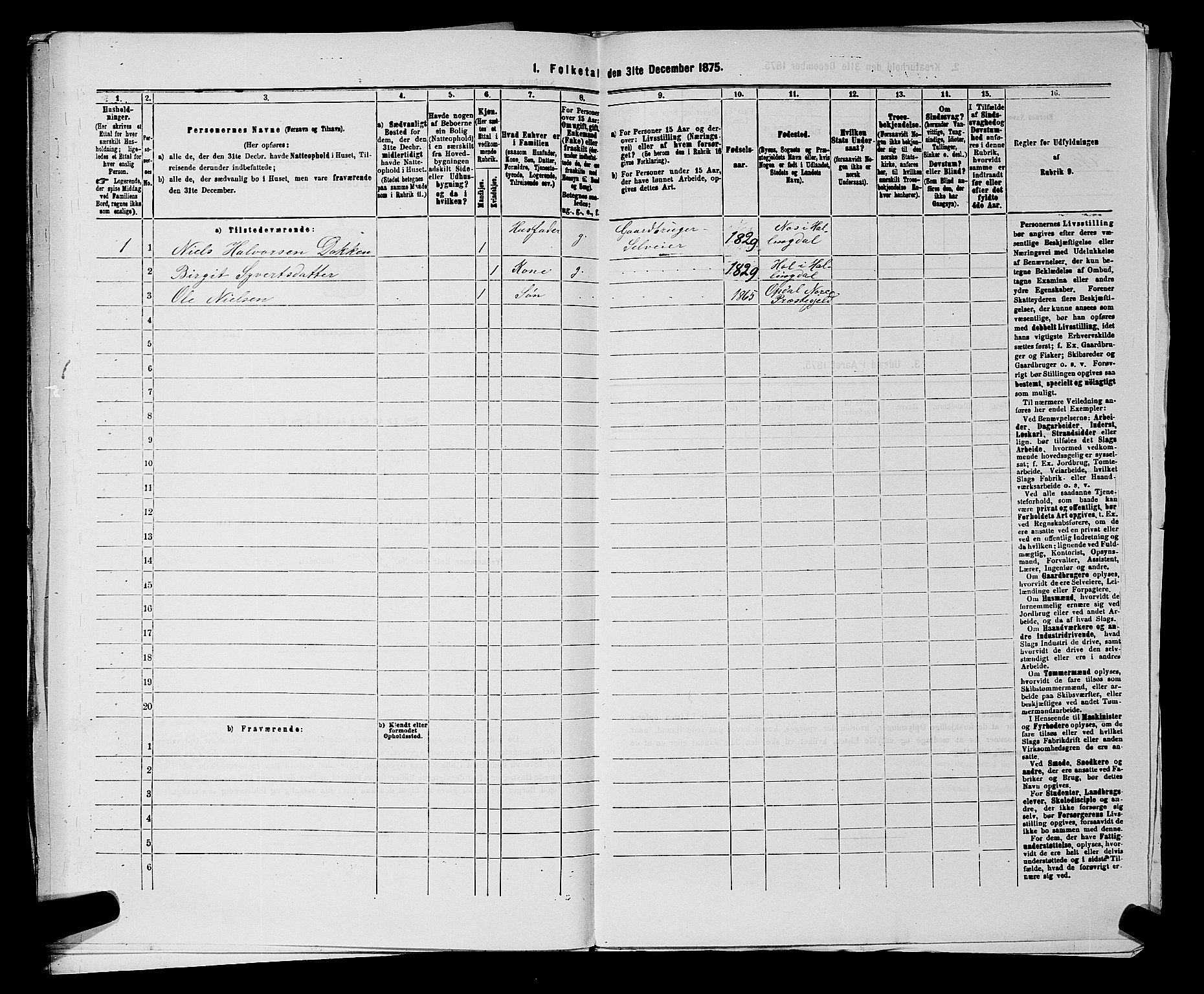 SAKO, 1875 census for 0633P Nore, 1875, p. 607