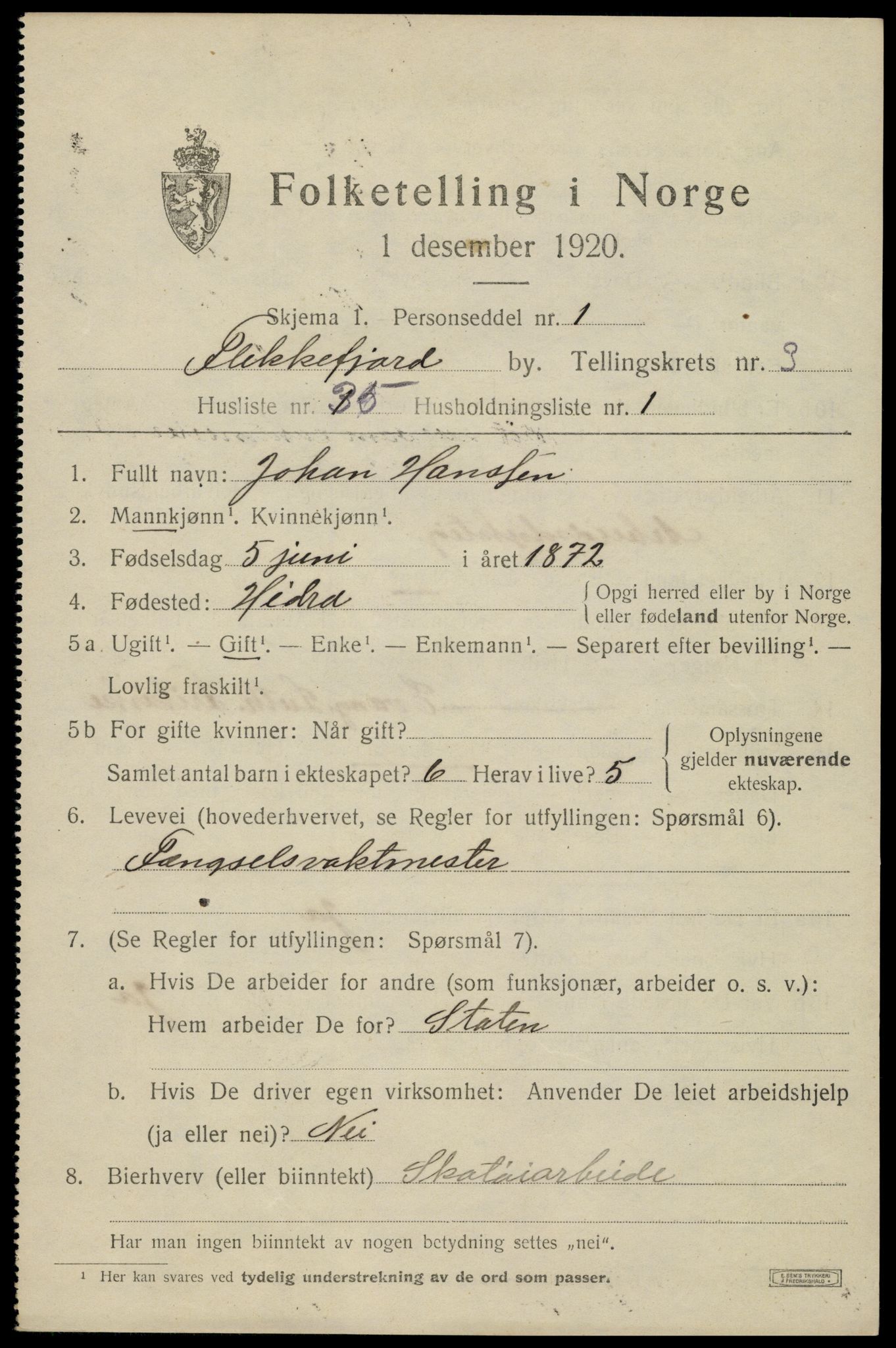 SAK, 1920 census for Flekkefjord, 1920, p. 3812