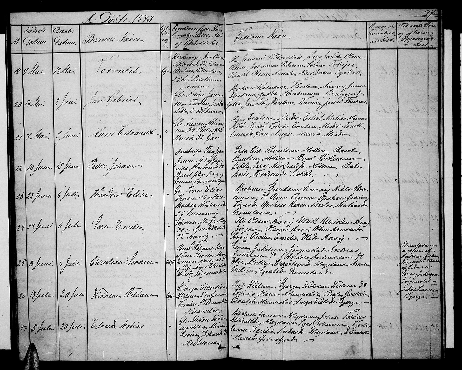 Sør-Audnedal sokneprestkontor, SAK/1111-0039/F/Fb/Fba/L0002: Parish register (copy) no. B 2, 1853-1878, p. 97