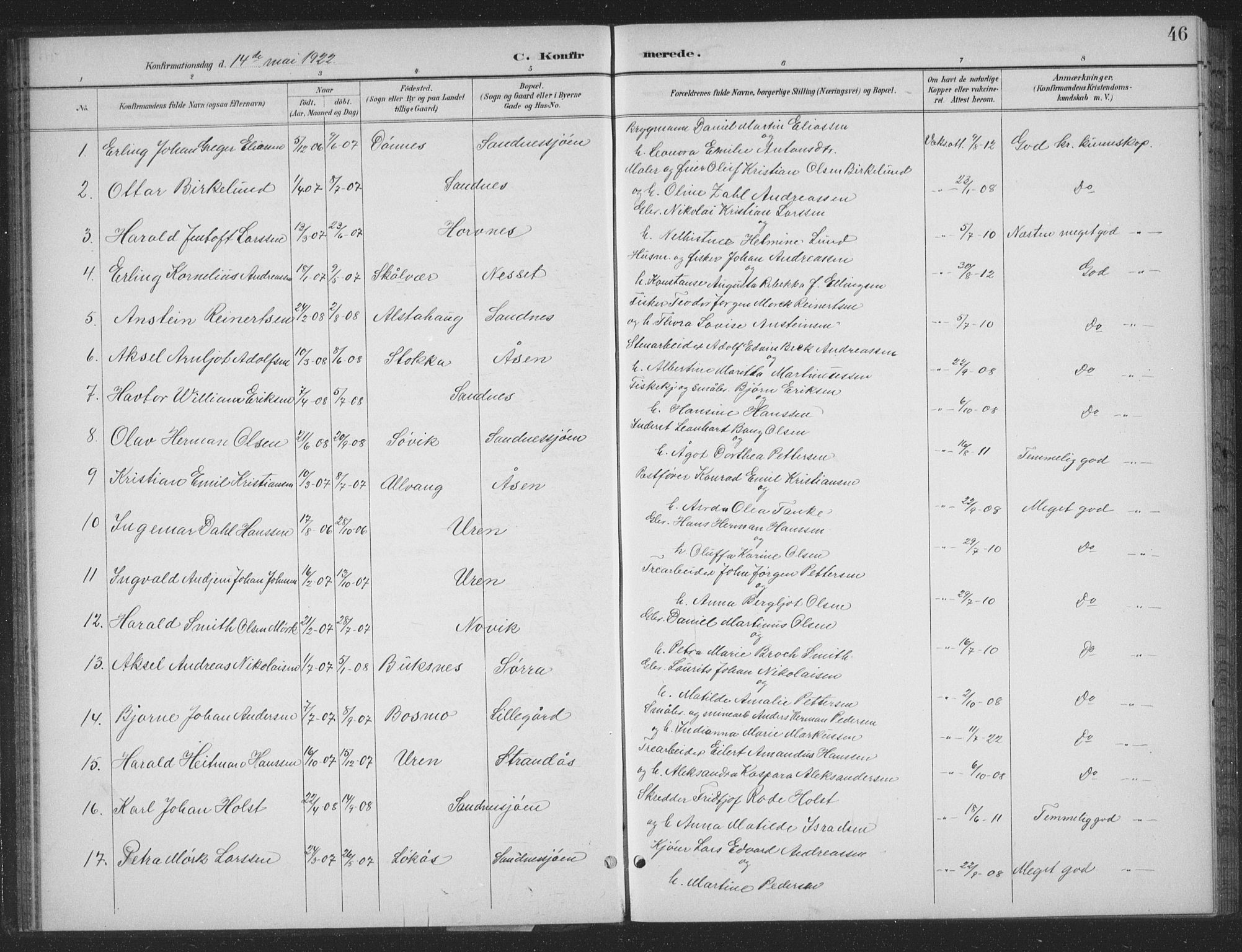 Ministerialprotokoller, klokkerbøker og fødselsregistre - Nordland, AV/SAT-A-1459/831/L0479: Parish register (copy) no. 831C06, 1897-1936, p. 46