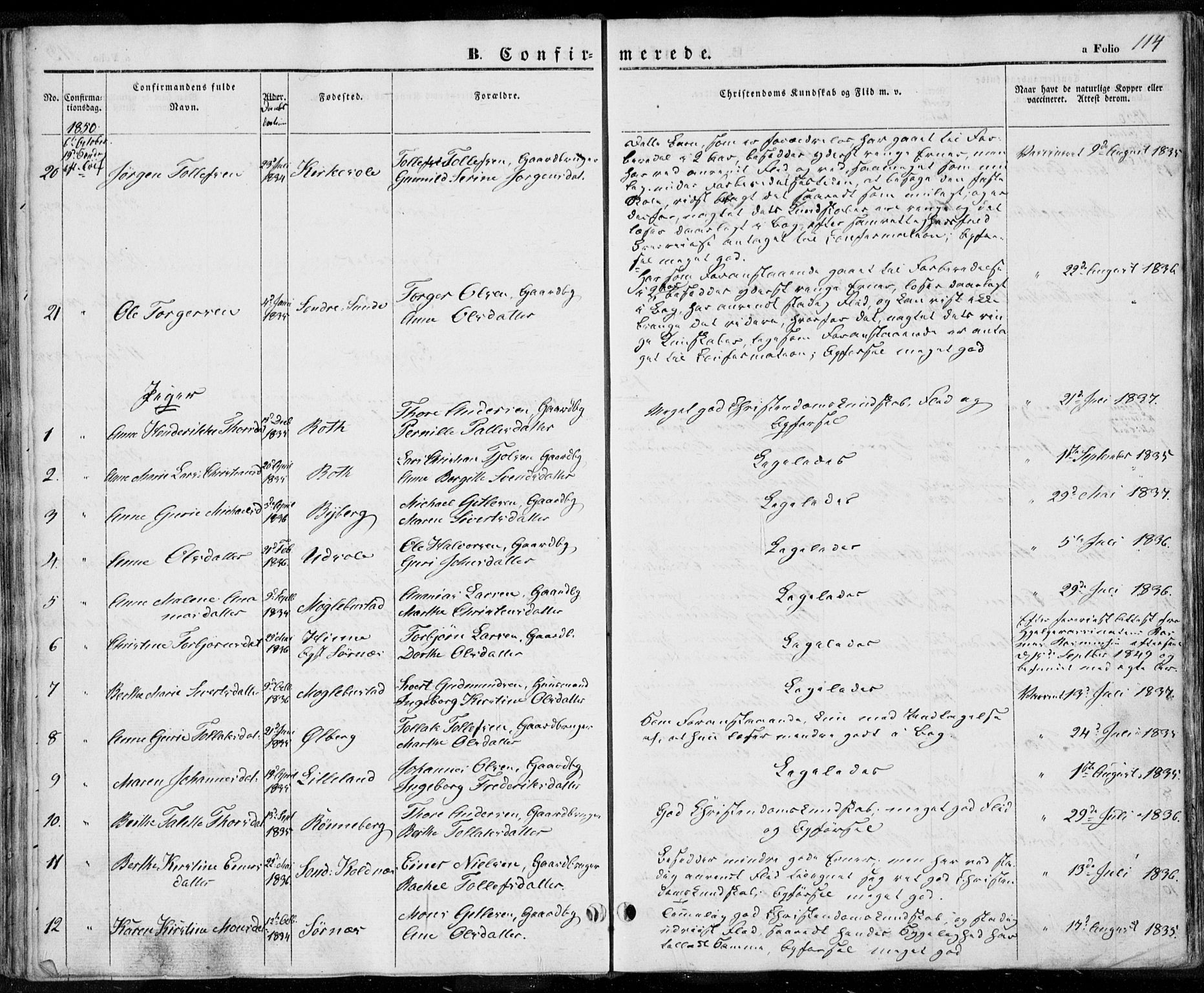 Håland sokneprestkontor, AV/SAST-A-101802/001/30BA/L0006: Parish register (official) no. A 6, 1842-1853, p. 114