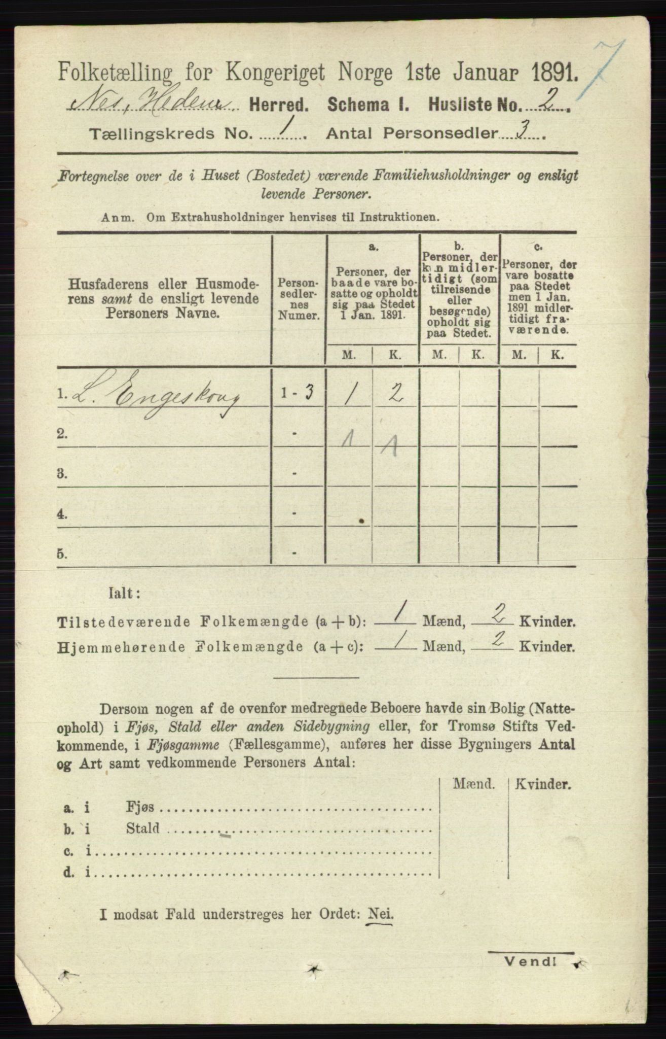 RA, 1891 census for 0411 Nes, 1891, p. 27