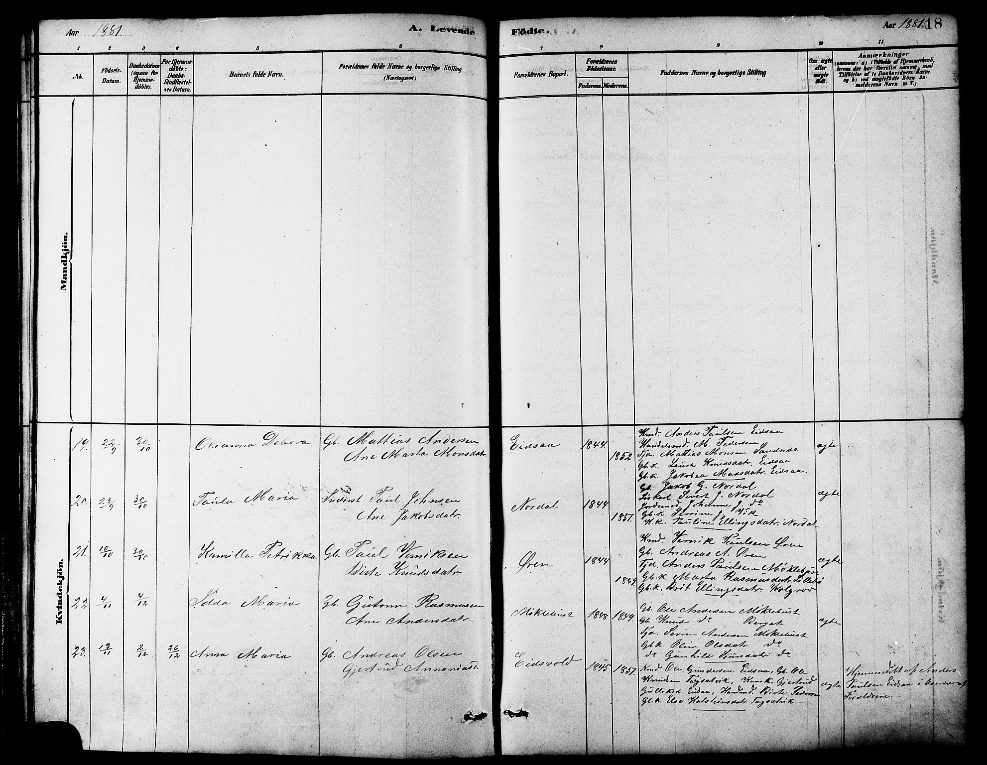 Ministerialprotokoller, klokkerbøker og fødselsregistre - Møre og Romsdal, AV/SAT-A-1454/502/L0027: Parish register (copy) no. 502C01, 1878-1908, p. 18