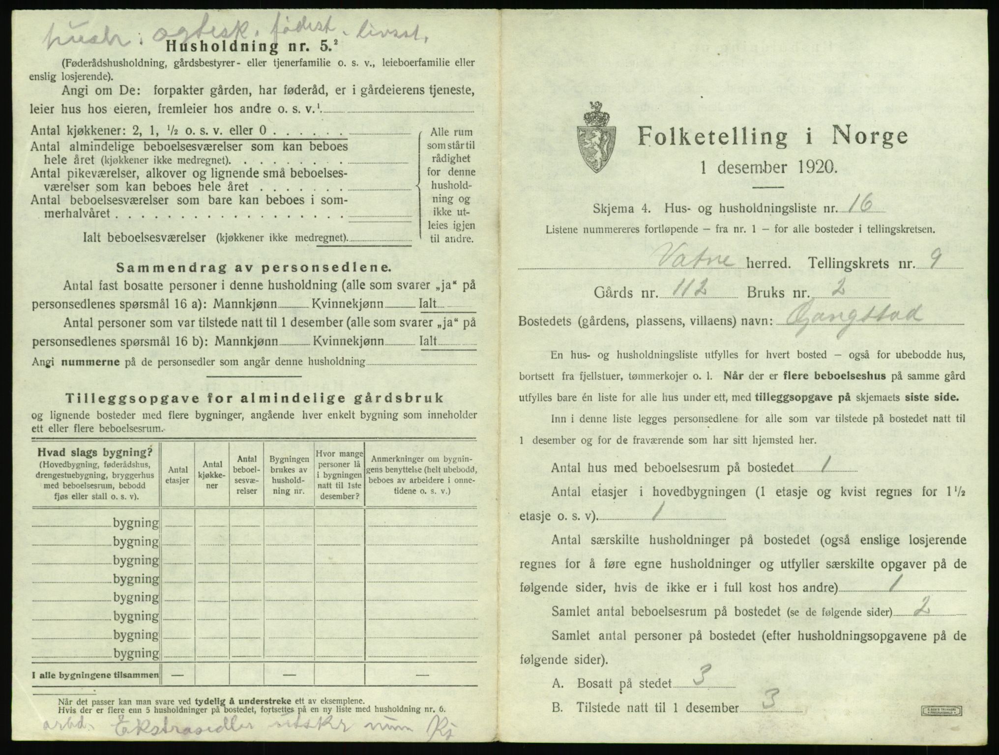 SAT, 1920 census for Vatne, 1920, p. 534