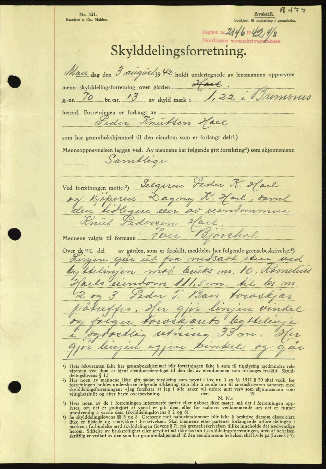 Nordmøre sorenskriveri, AV/SAT-A-4132/1/2/2Ca: Mortgage book no. A93, 1942-1942, Diary no: : 2146/1942