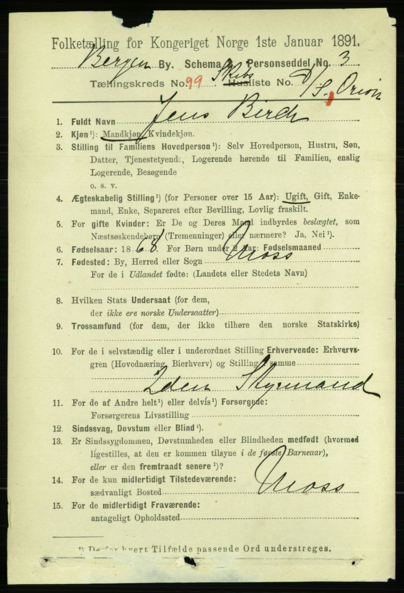 RA, 1891 Census for 1301 Bergen, 1891, p. 64437