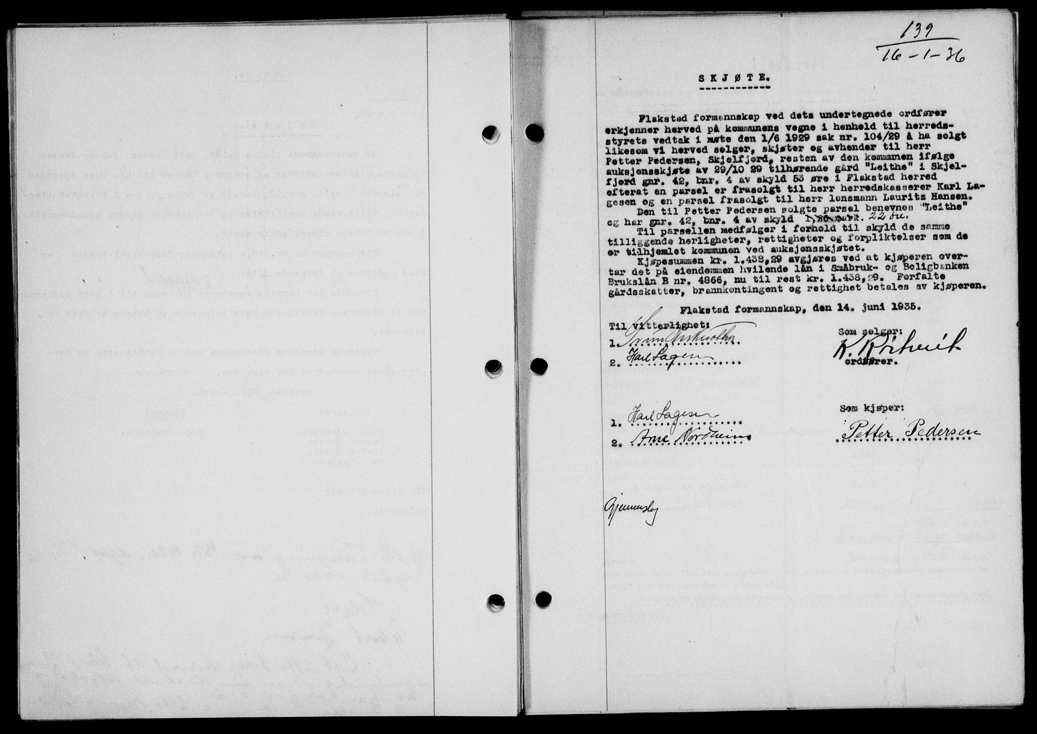 Lofoten sorenskriveri, SAT/A-0017/1/2/2C/L0033b: Mortgage book no. 33b, 1936-1936, Diary no: : 139/1936