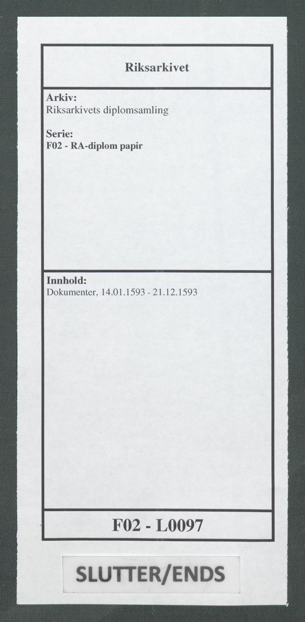 Riksarkivets diplomsamling, AV/RA-EA-5965/F02/L0097: Dokumenter, 1593, p. 89