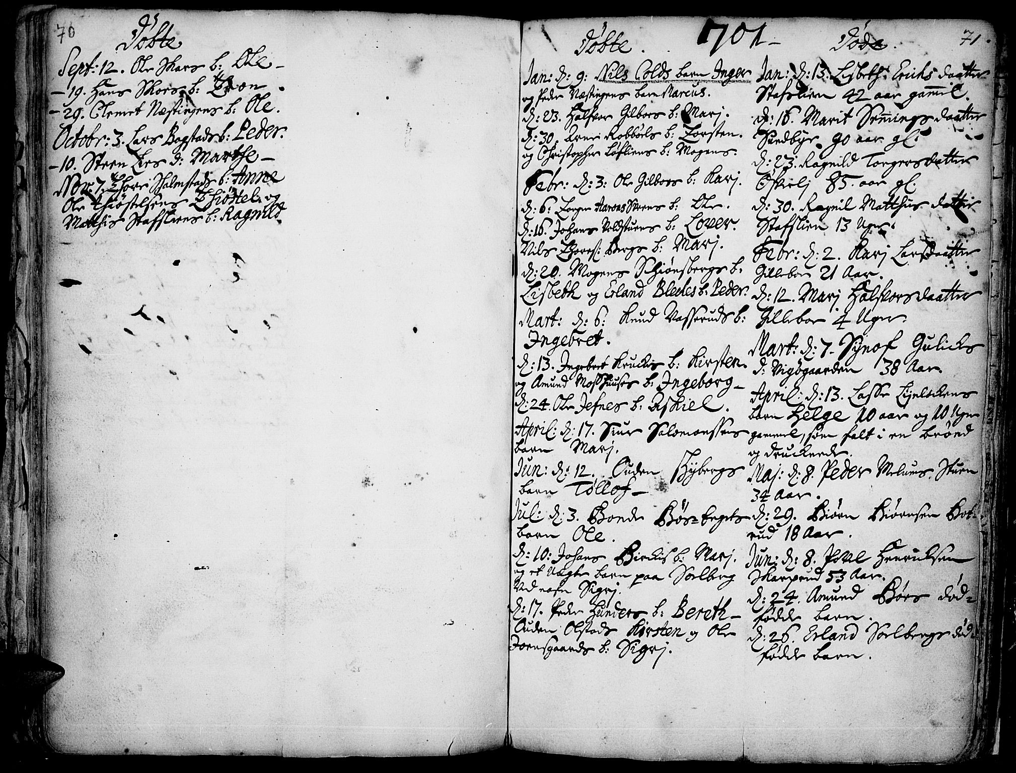 Øyer prestekontor, SAH/PREST-084/H/Ha/Haa/L0001: Parish register (official) no. 1, 1671-1727, p. 70-71