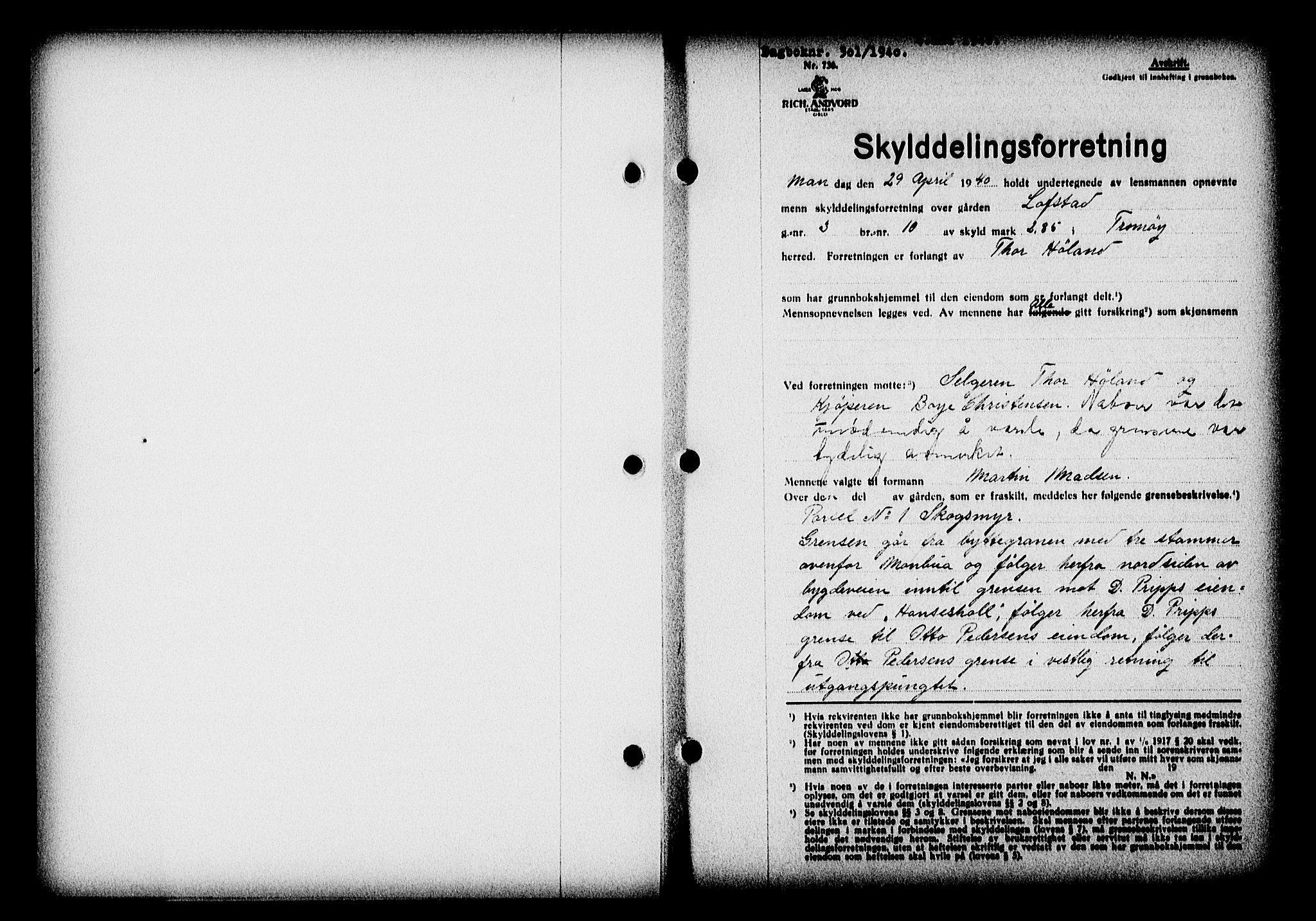 Nedenes sorenskriveri, SAK/1221-0006/G/Gb/Gba/L0047: Mortgage book no. A-I, 1939-1940, Diary no: : 301/1940