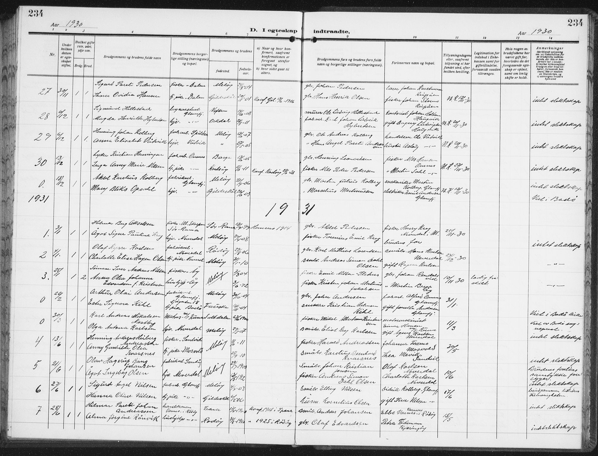 Ministerialprotokoller, klokkerbøker og fødselsregistre - Nordland, SAT/A-1459/843/L0640: Parish register (copy) no. 843C09, 1925-1941, p. 234