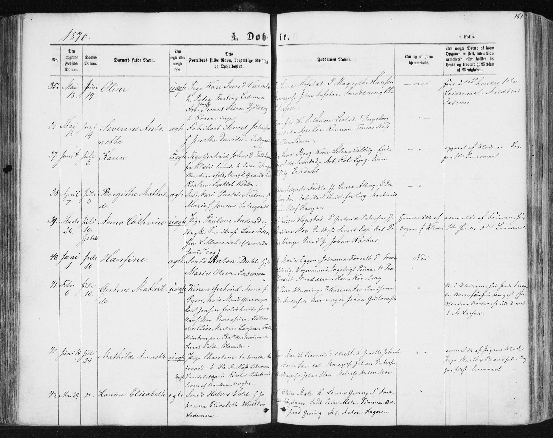 Ministerialprotokoller, klokkerbøker og fødselsregistre - Sør-Trøndelag, SAT/A-1456/604/L0186: Parish register (official) no. 604A07, 1866-1877, p. 151